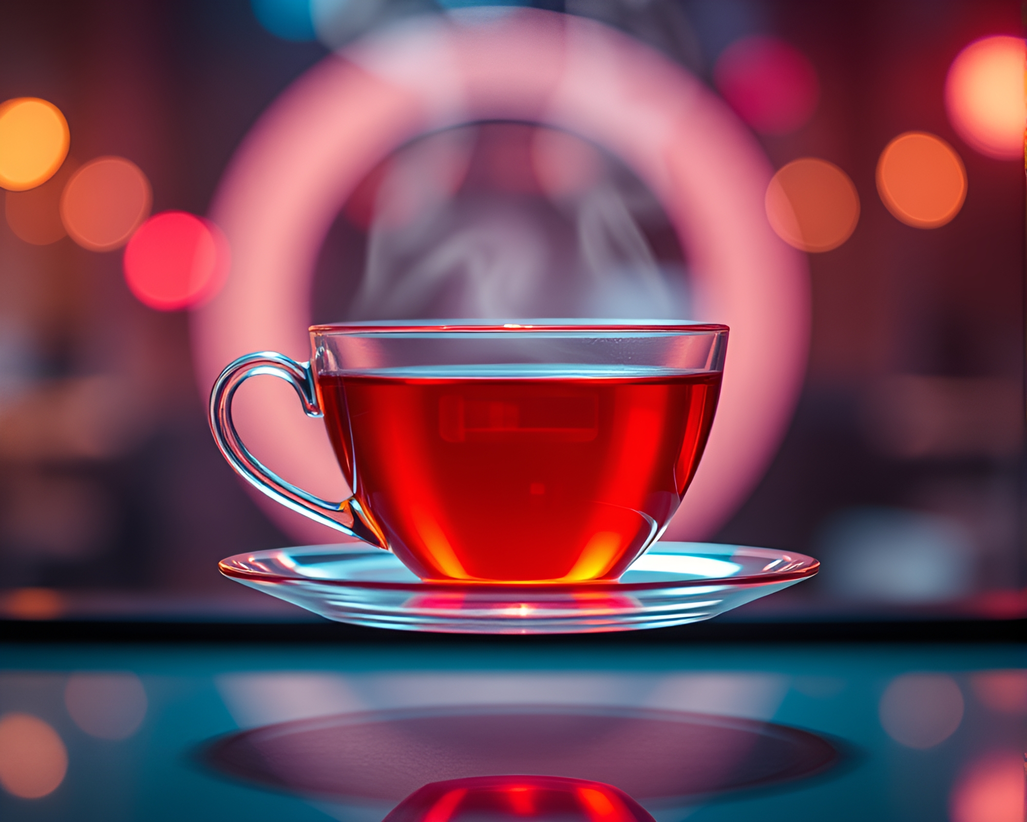 Neon Glow Floating Tea Cup Matte Painting – free AI stock image