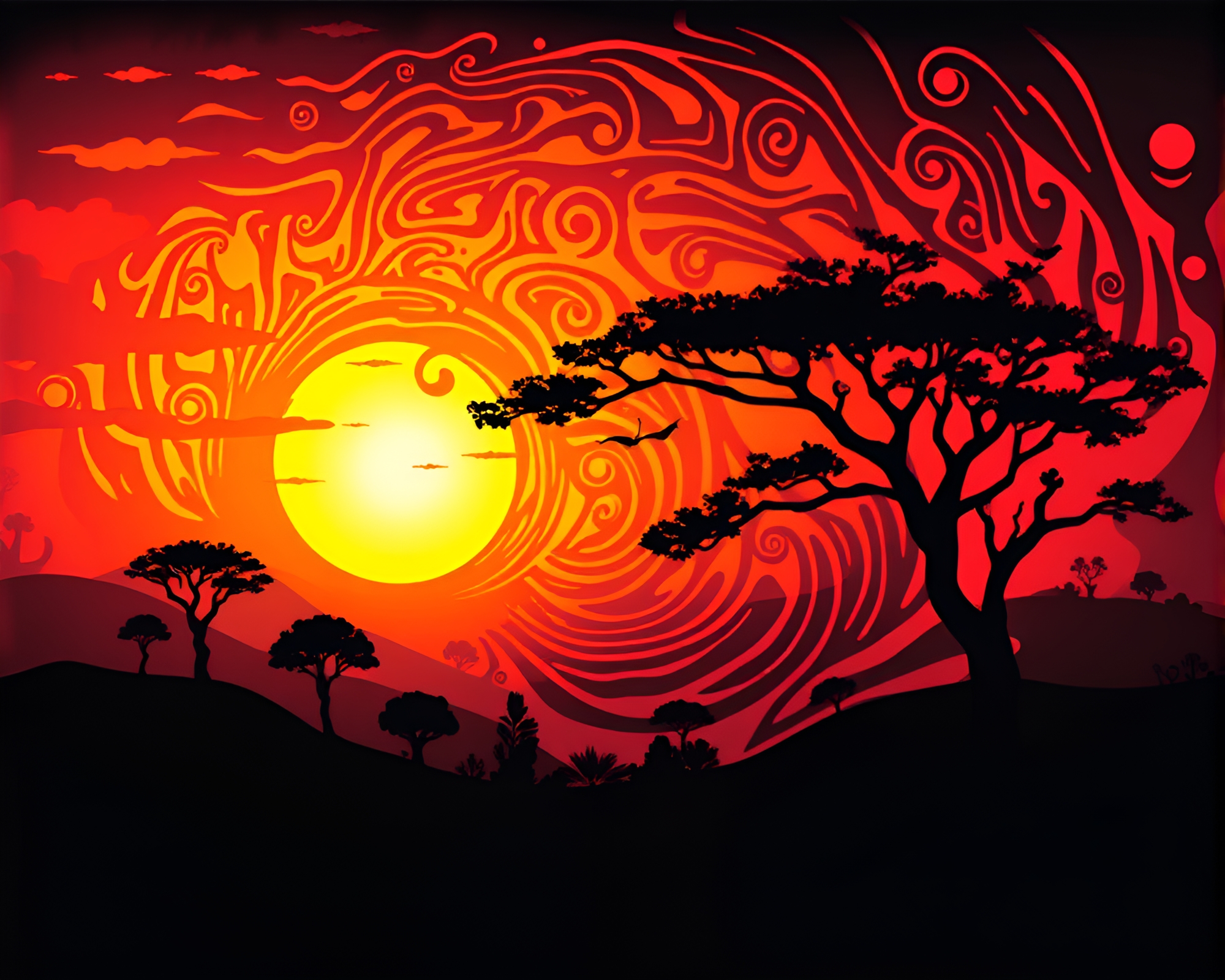 Savanna Sunset Fingerprint Swirl Stencil Glow Artistry – free AI stock image