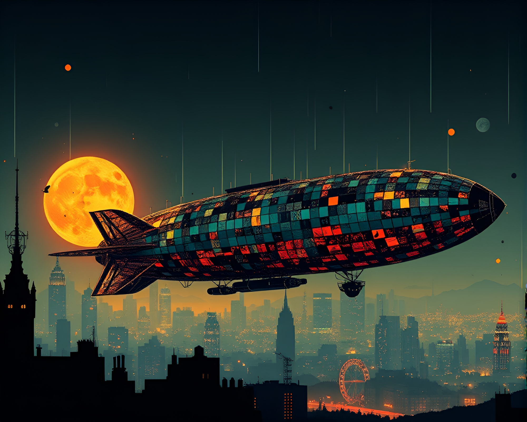 Cyberpunk Zeppelin Illuminated Silhouette Composition – free AI stock image