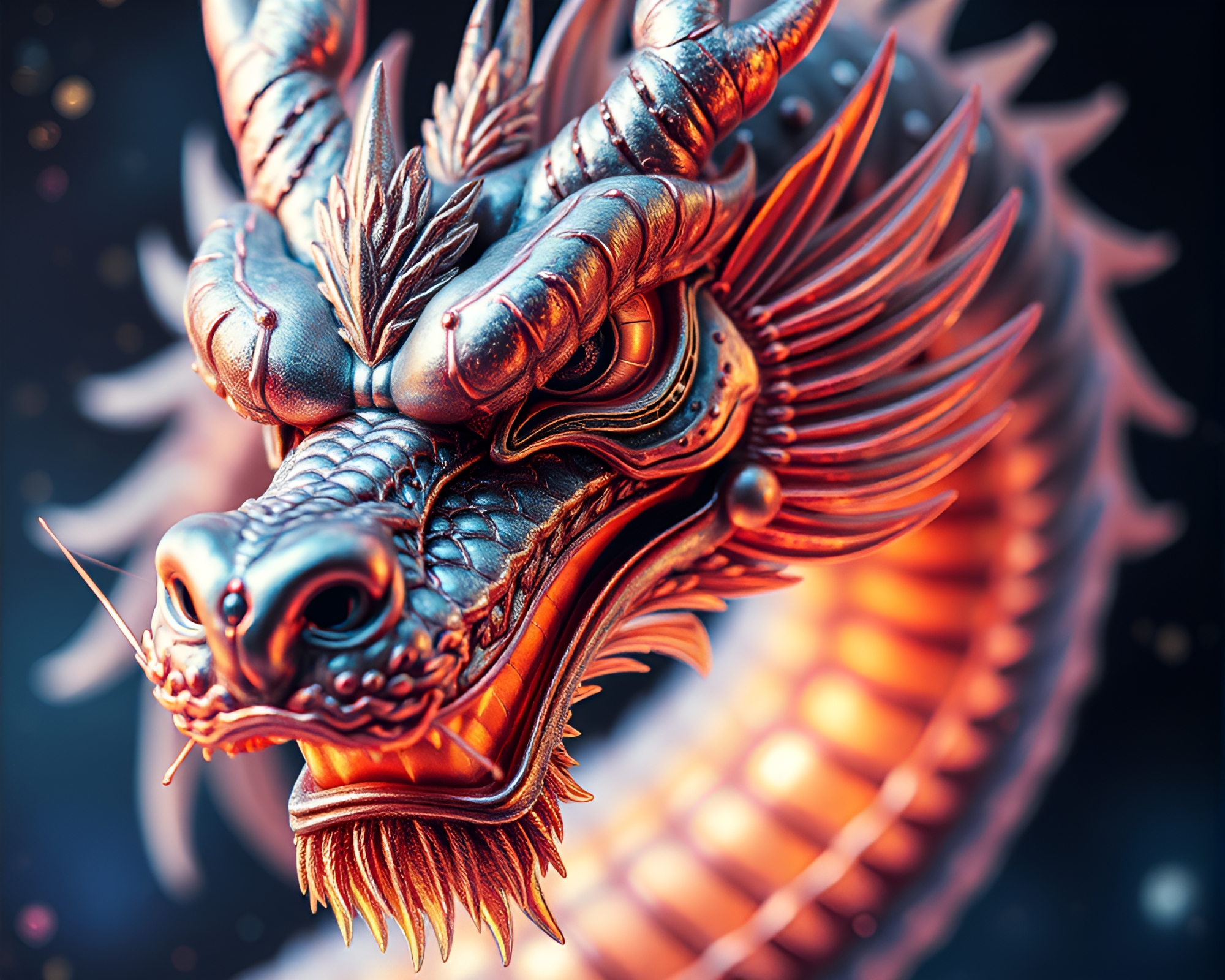 Celestial Dragon Close-Up: Metallic Sheen Pastel Art – free AI stock image