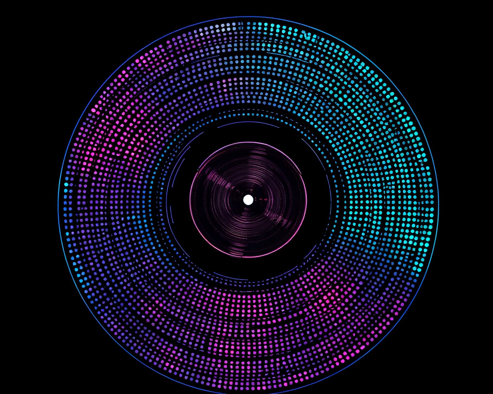 Abstract artwork with iridescent highlights inspired by vinyl records