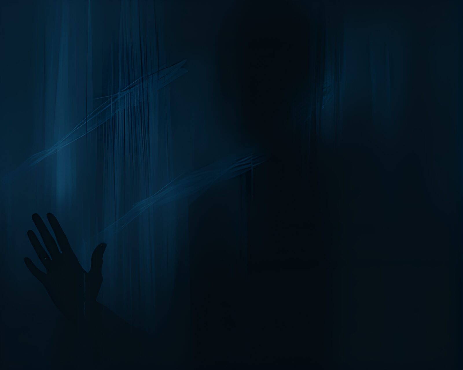 Monochrome blue vampire art with glitch charcoal strokes