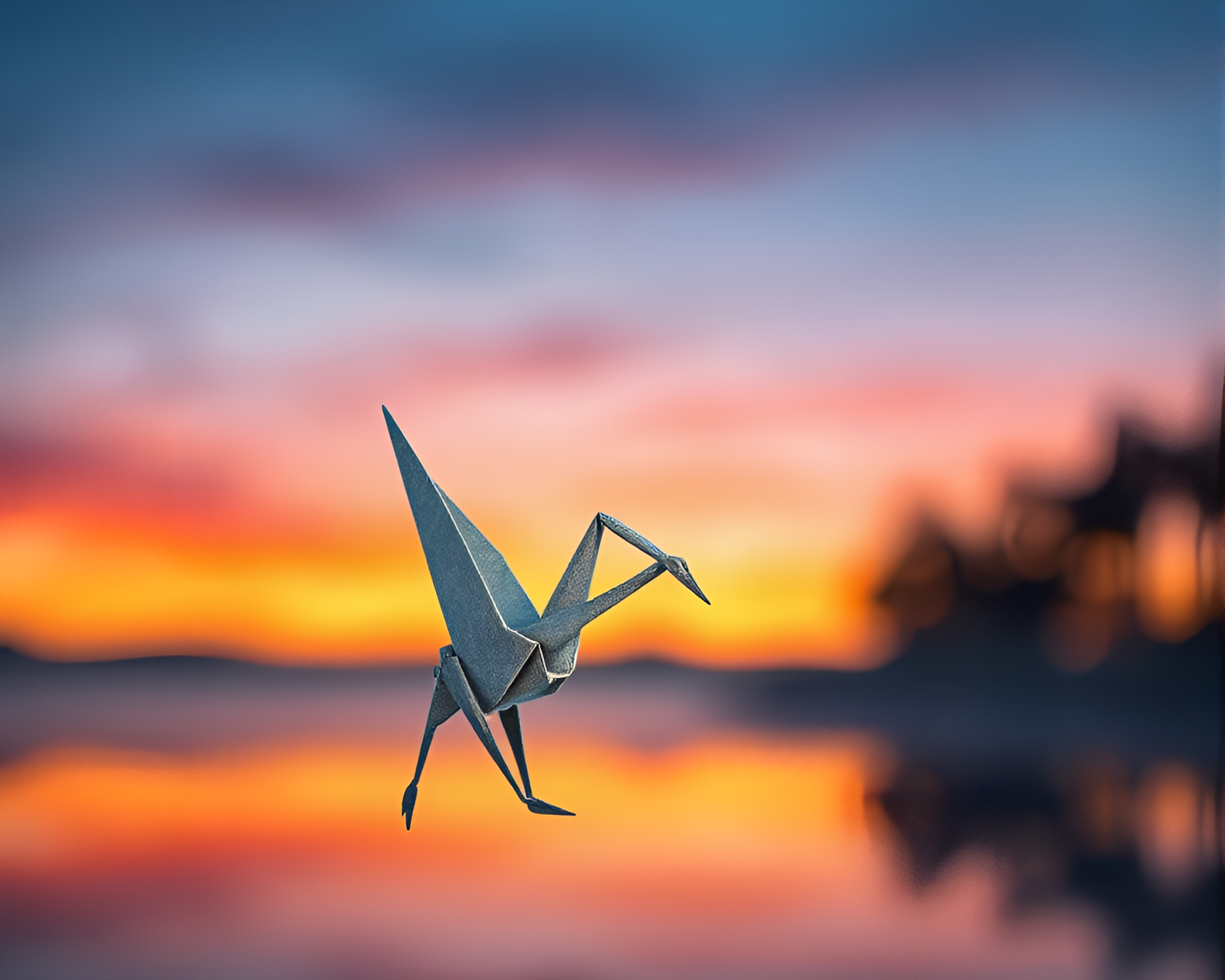 Origami Crane Wildlife Watercolor Dusk Twilight Focus Stacking – free AI stock image