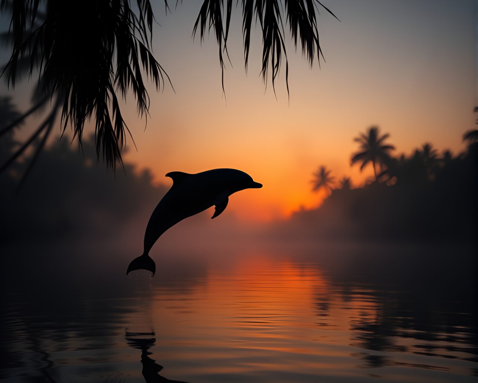 Beautiful bokeh effect image of Amazon river dolphin silhouette