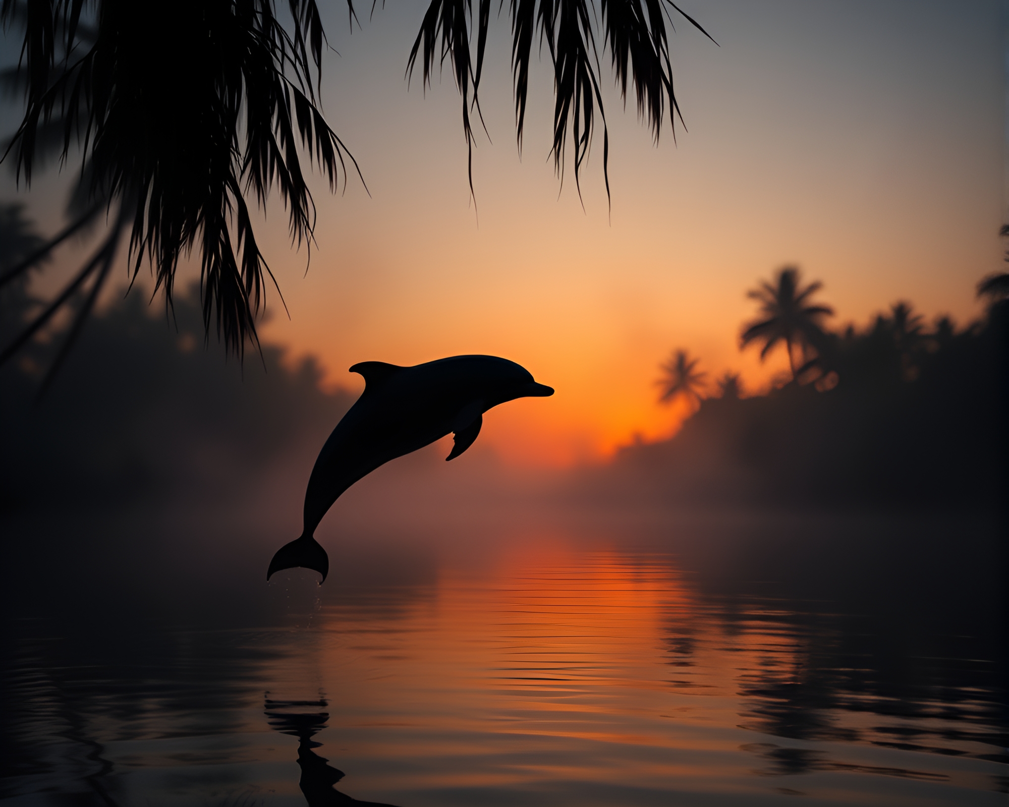Silhouette of Amazon River Dolphin at Dawn Mist – free AI stock image