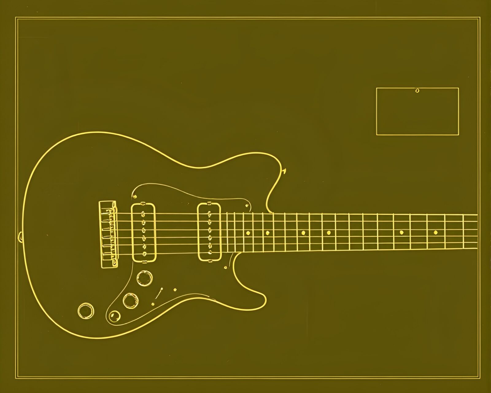 Olive drab toned guitar blueprint art with centered design