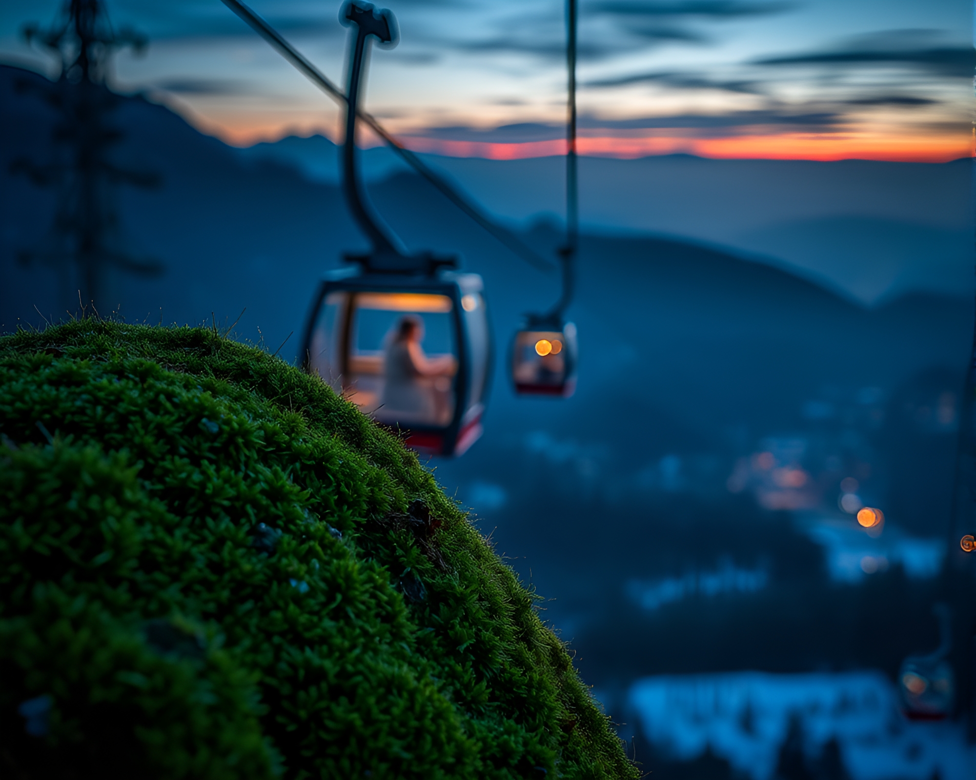 Mossy Gondola at Dusk Twilight Macro Photography – free AI stock image