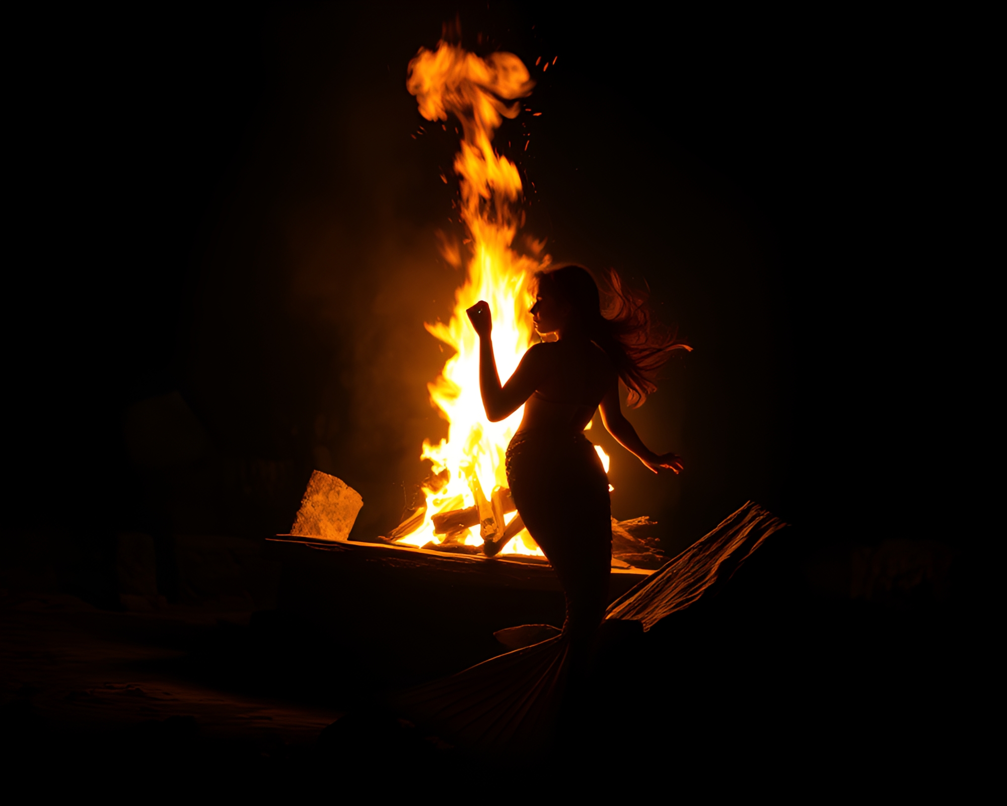 Enchanting Mermaid by Flickering Fireplace – free AI stock image
