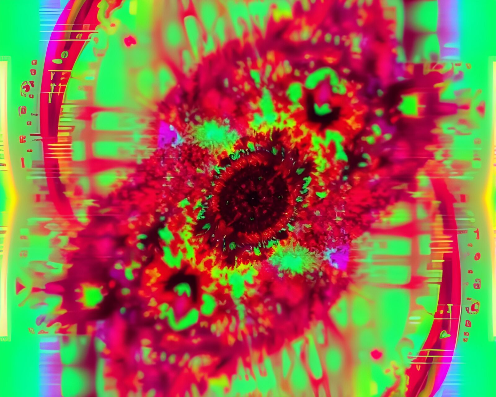 Abstract fractal pattern with surreal color shift and duochrome style
