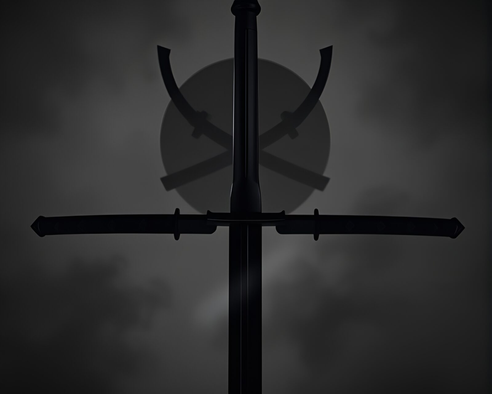 Desaturated gloom scene with a sleek samurai sword
