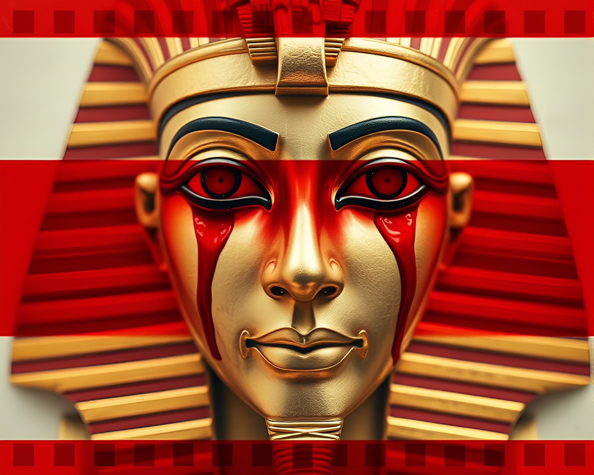 Pharaoh Mask Fractured by Ruby Red Paper Tears – free AI stock image