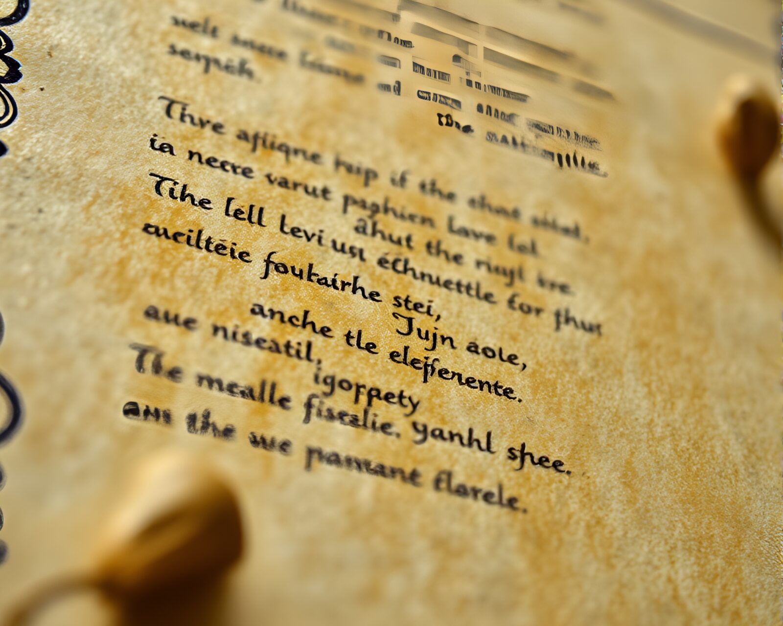 Detailed conté crayon drawing of ancient scroll close-up