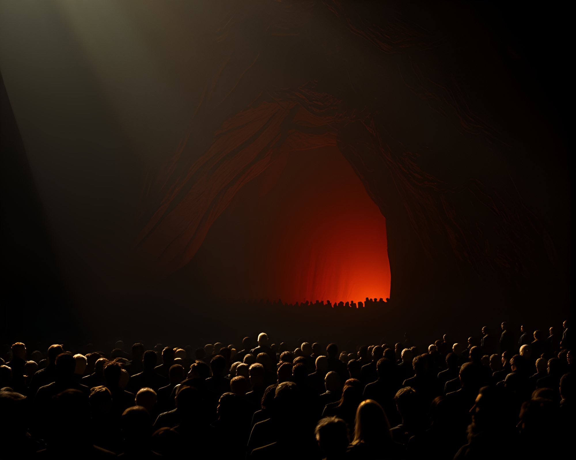Glowing Rune Stone in Crowded Cave Entrance Silhouette – free AI stock image