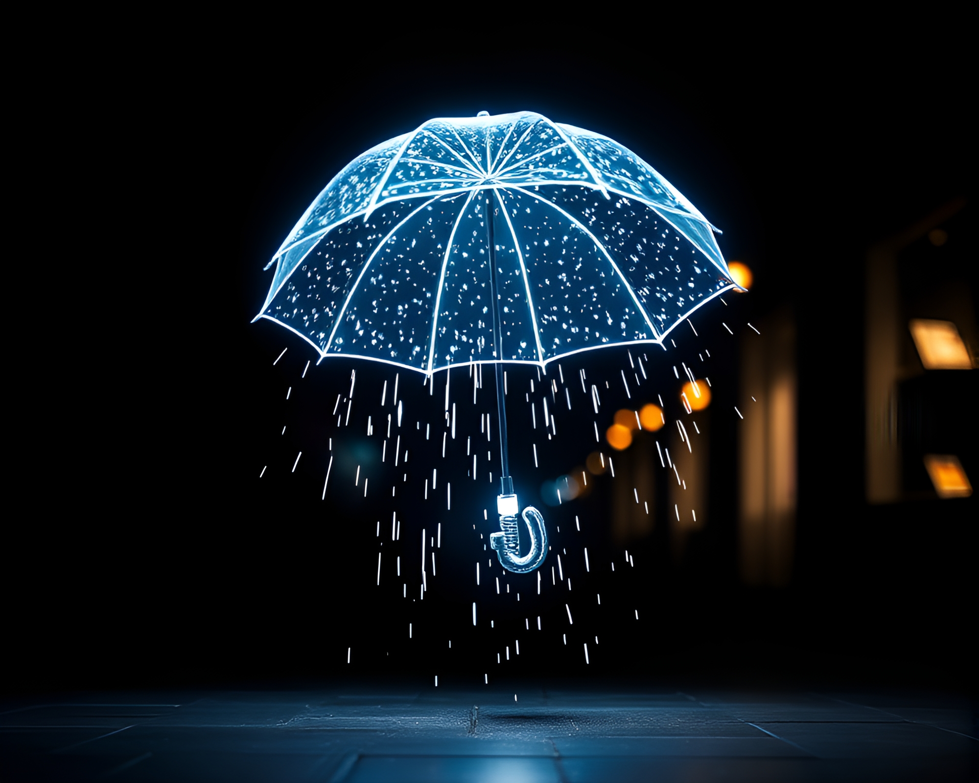 Fluorescent Umbrella Zoom Burst – free AI stock image