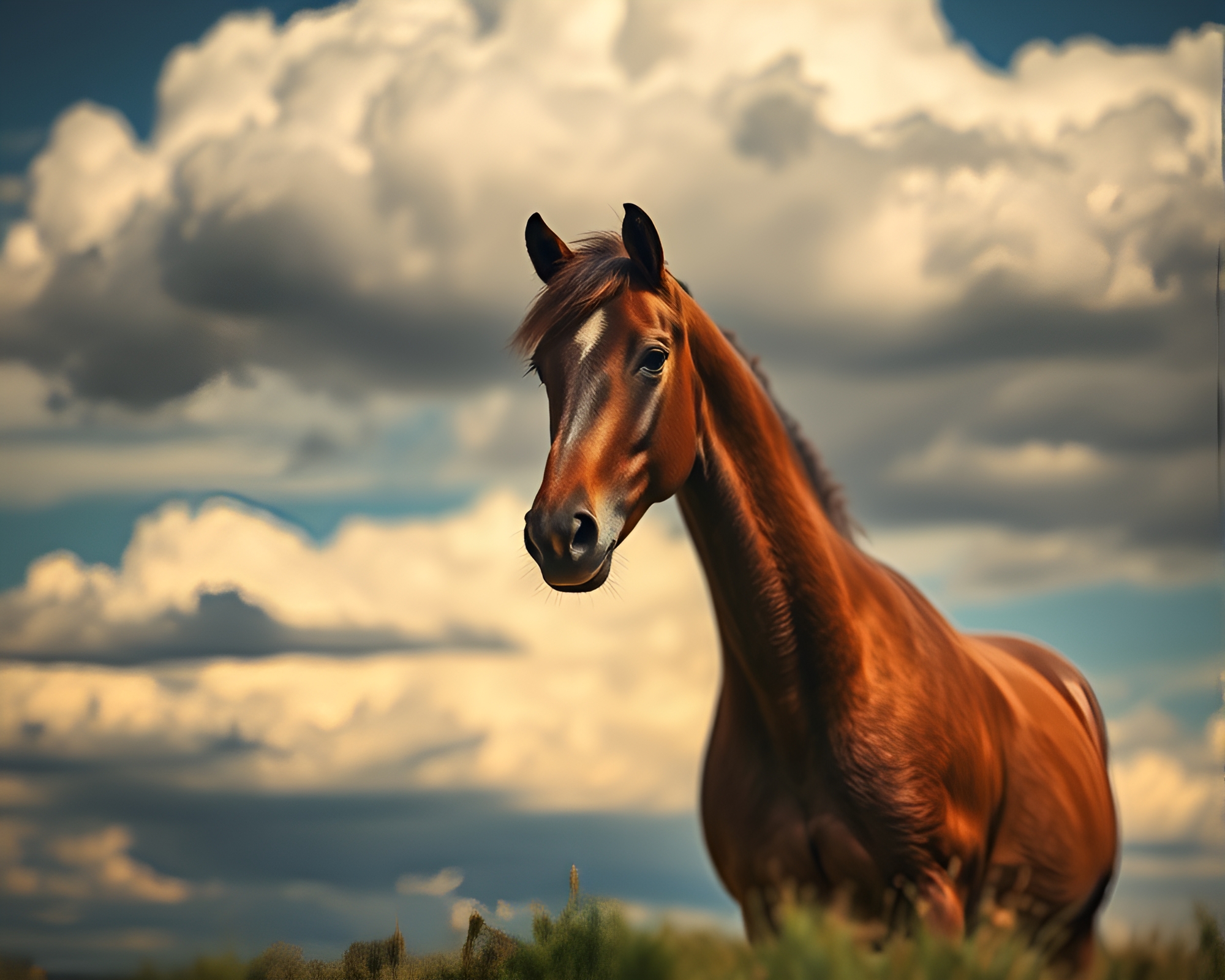 Majestic Wild Stallion Galloping Through Dramatic Cloud Formations – free AI stock image