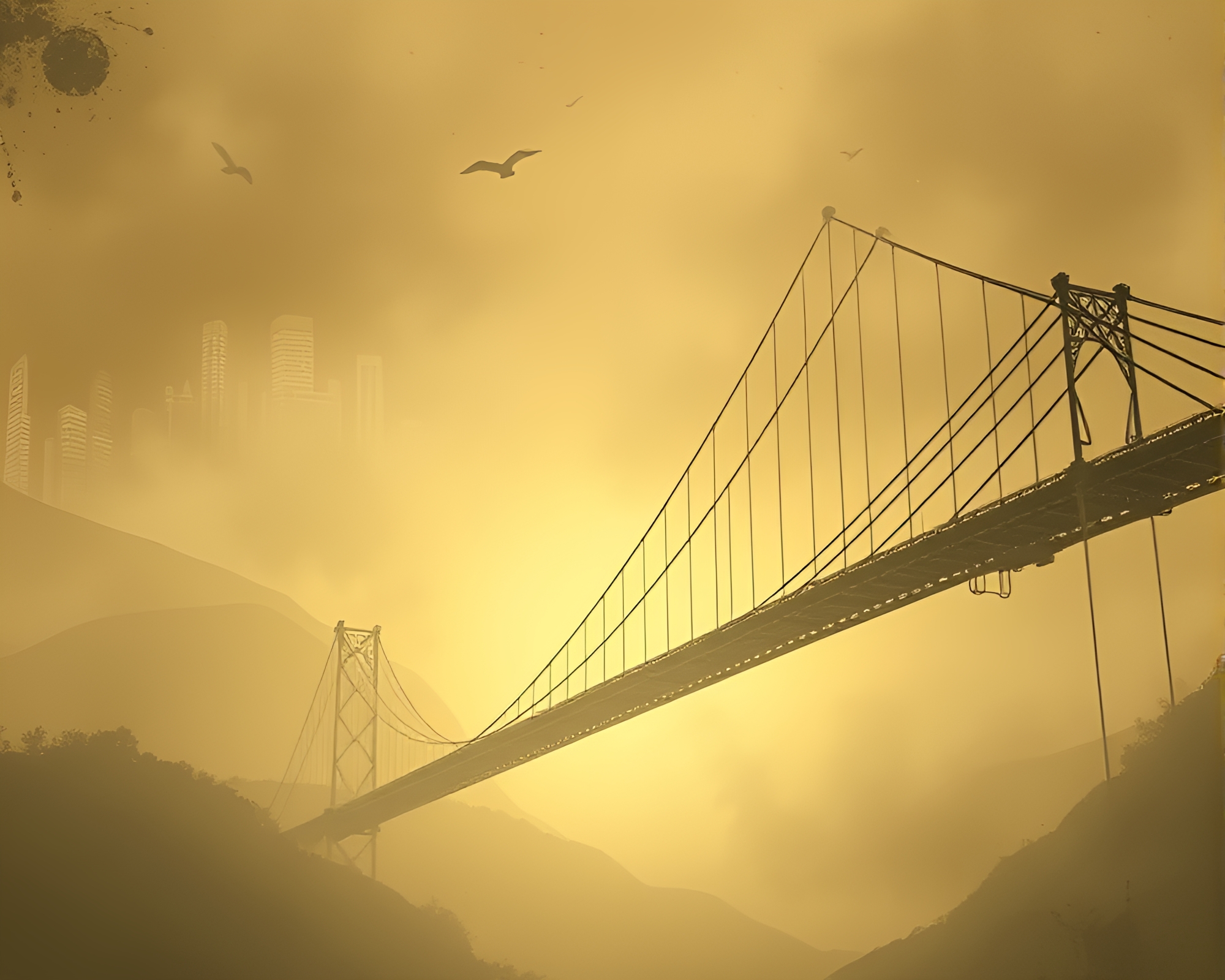 Steampunk Suspension Bridge in Smoky Haze – free AI stock image