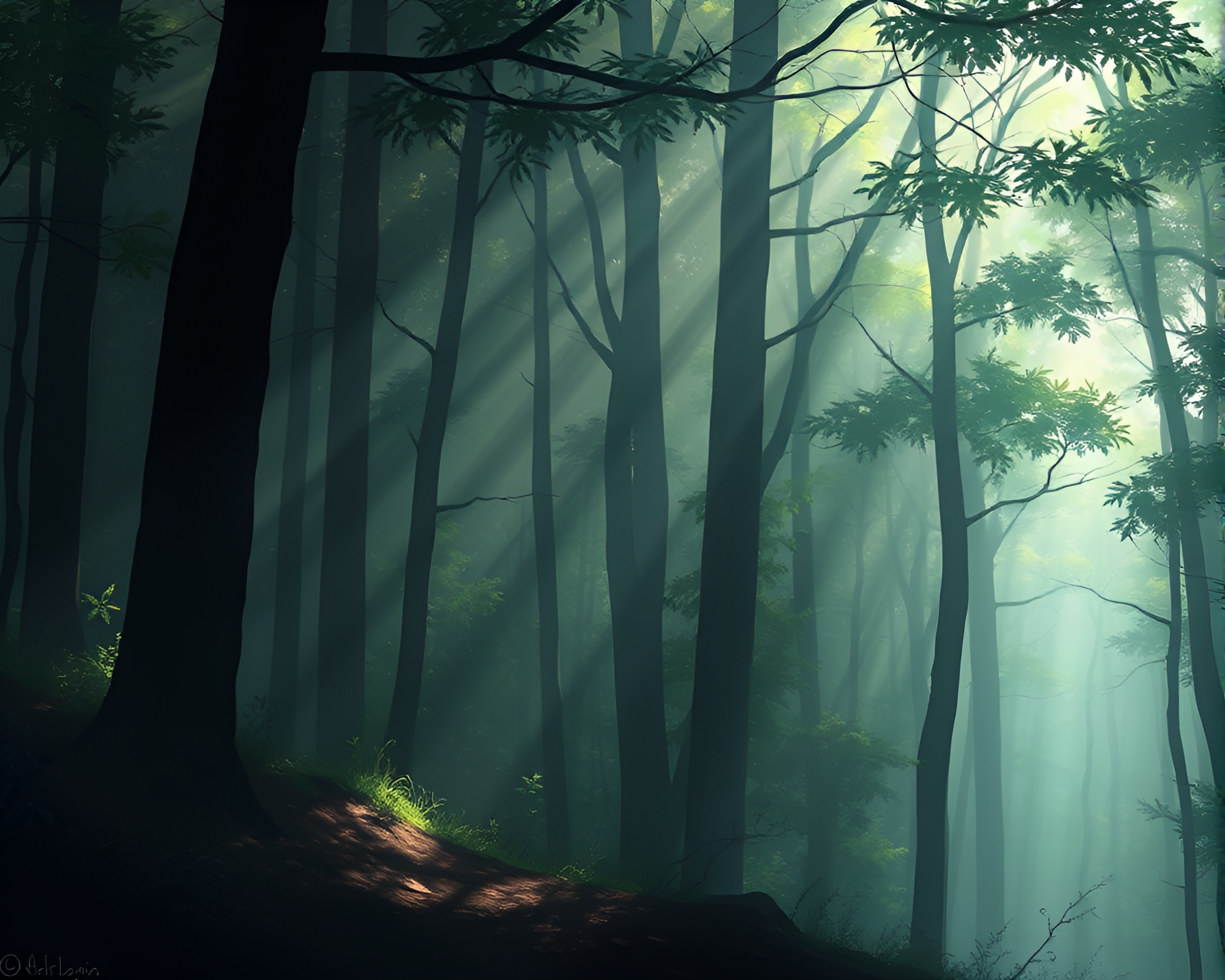 Enchanted Forest: Dreamy Shadow Play – free AI stock image
