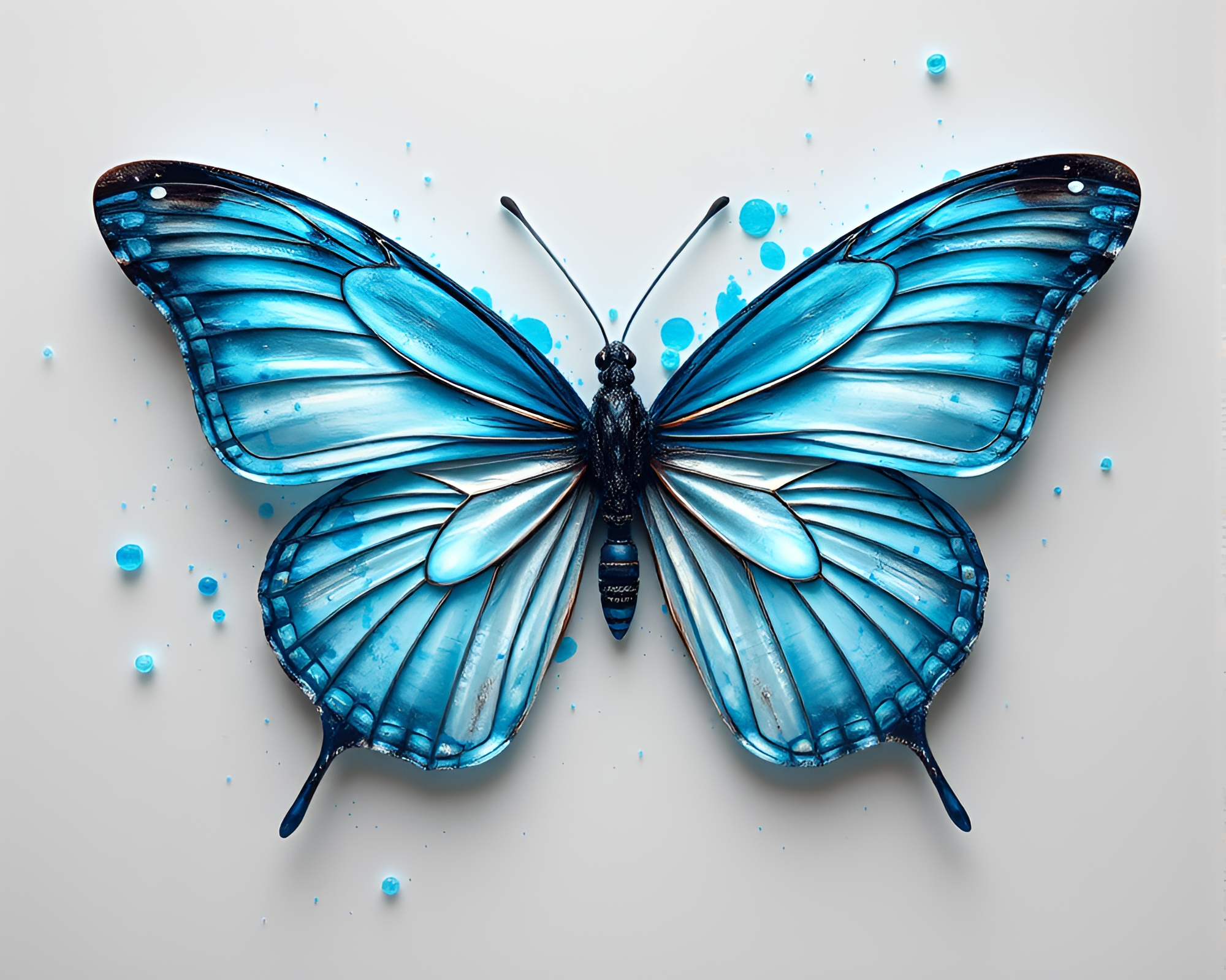 Silk Butterfly Merged with Ice-Blue Acrylic Spatters – free AI stock image