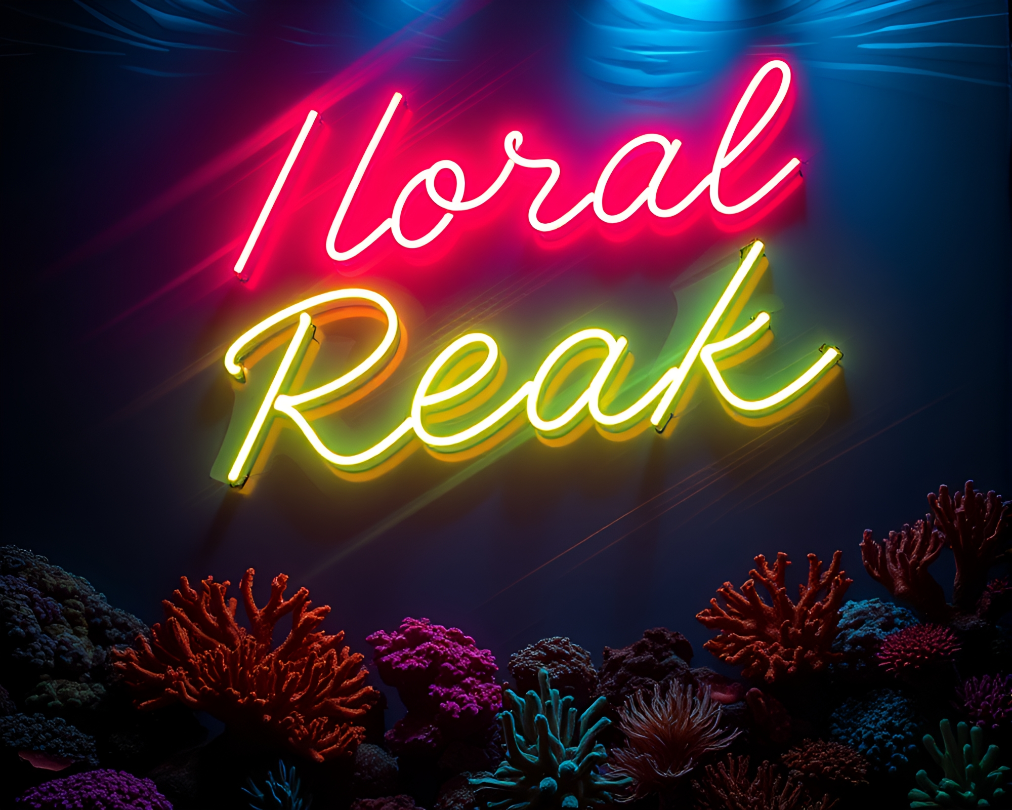 Neon Coral Reef Street Art Tagged with Light Streaks – free AI stock image