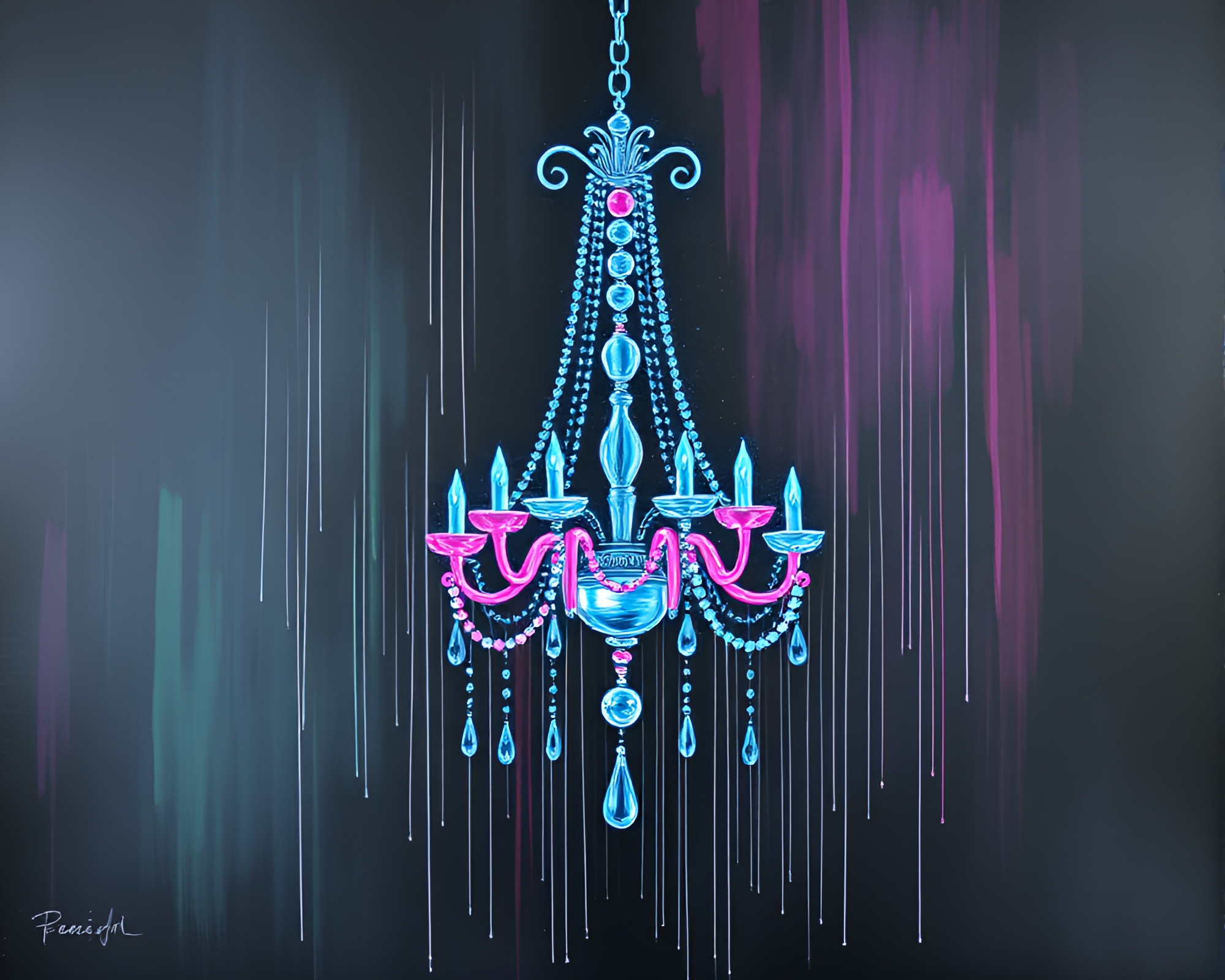 Ethereal Chandelier illuminating Distorted Water Reflections – free AI stock image