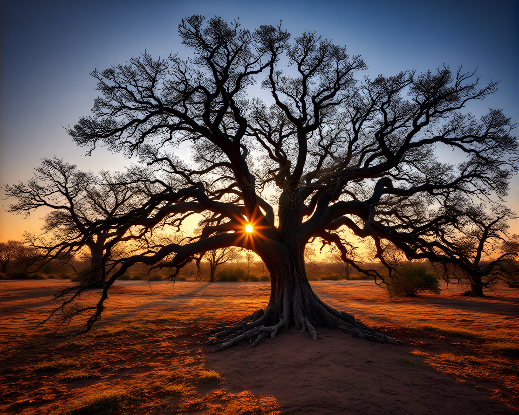 Ancient Tree at Golden Hour with HDR Lighting – free AI stock image