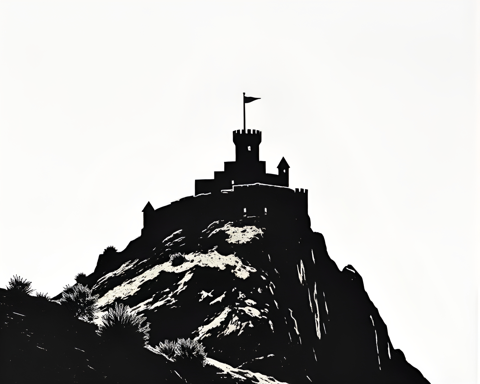 Ethereal Deserted Castle Engraved in Foil Stamp Shadows – free AI stock image