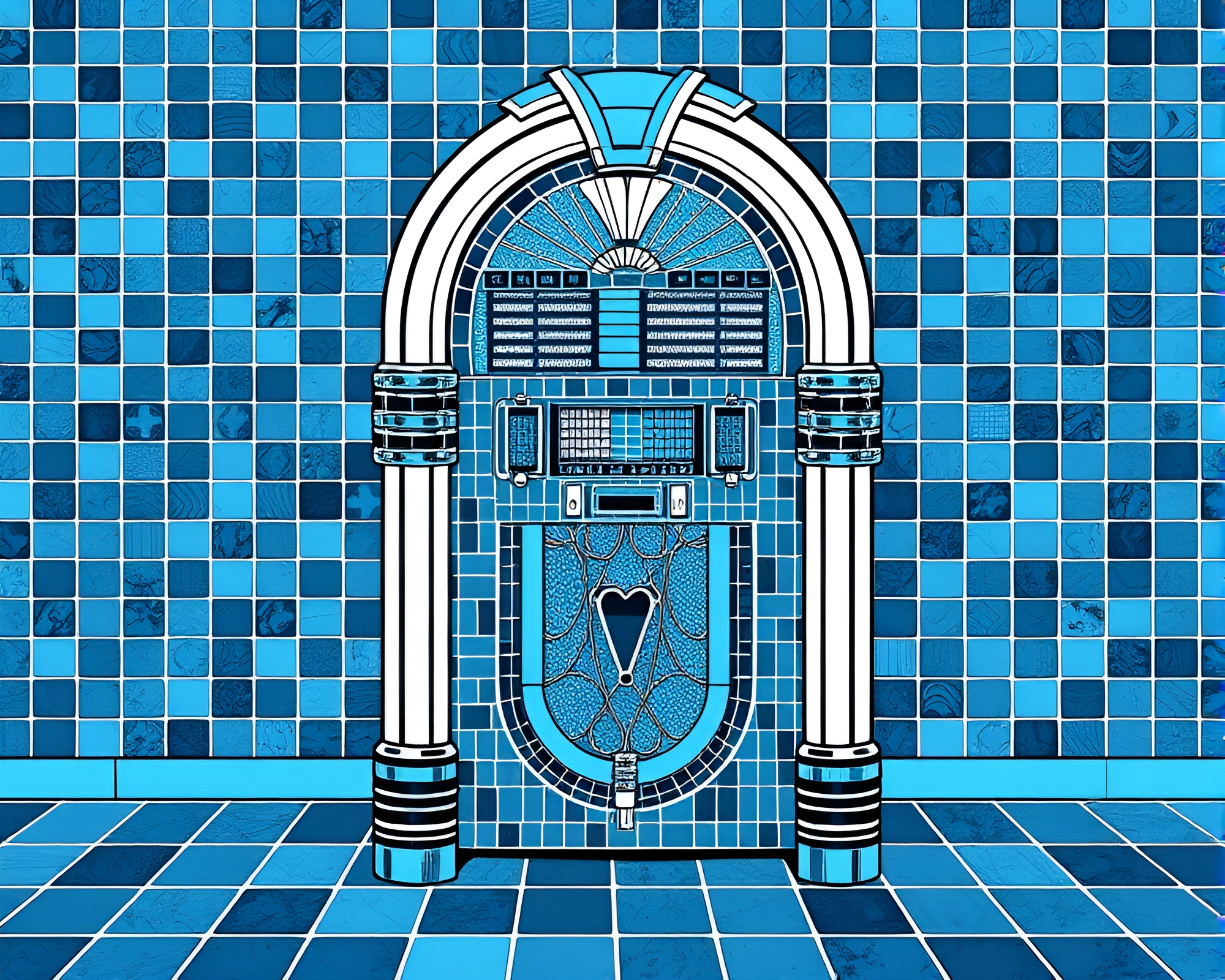 Steampunk Jukebox Mosaic in Monochrome Blue – free AI stock image