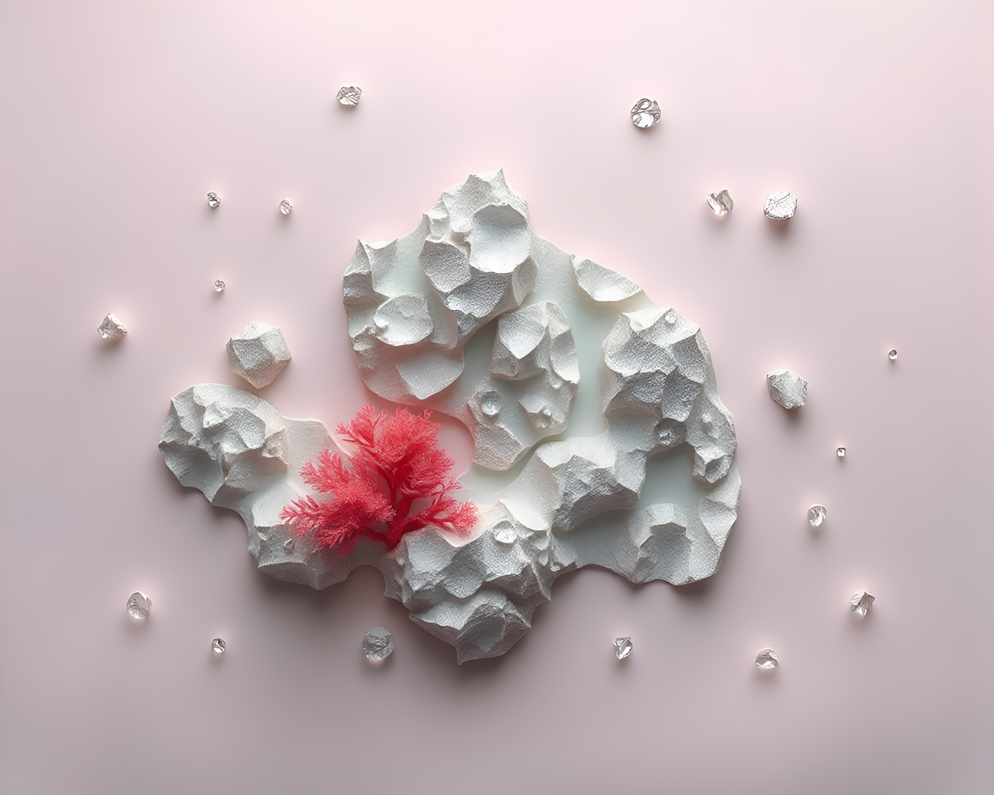Misty Coral Atoll with Silver Leaf Accents – free AI stock image