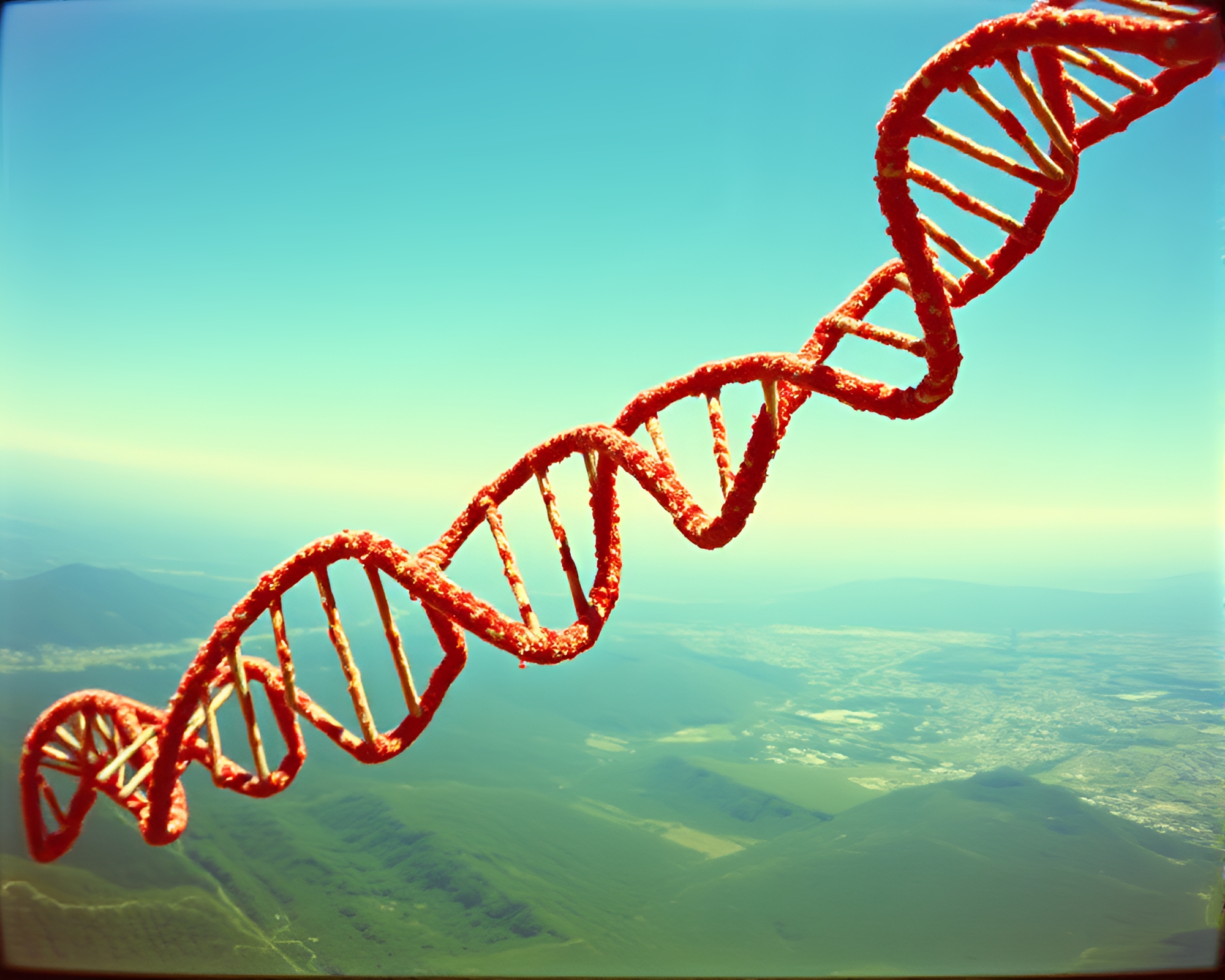 Surreal DNA Helix Splatter Art Panorama – free AI stock image