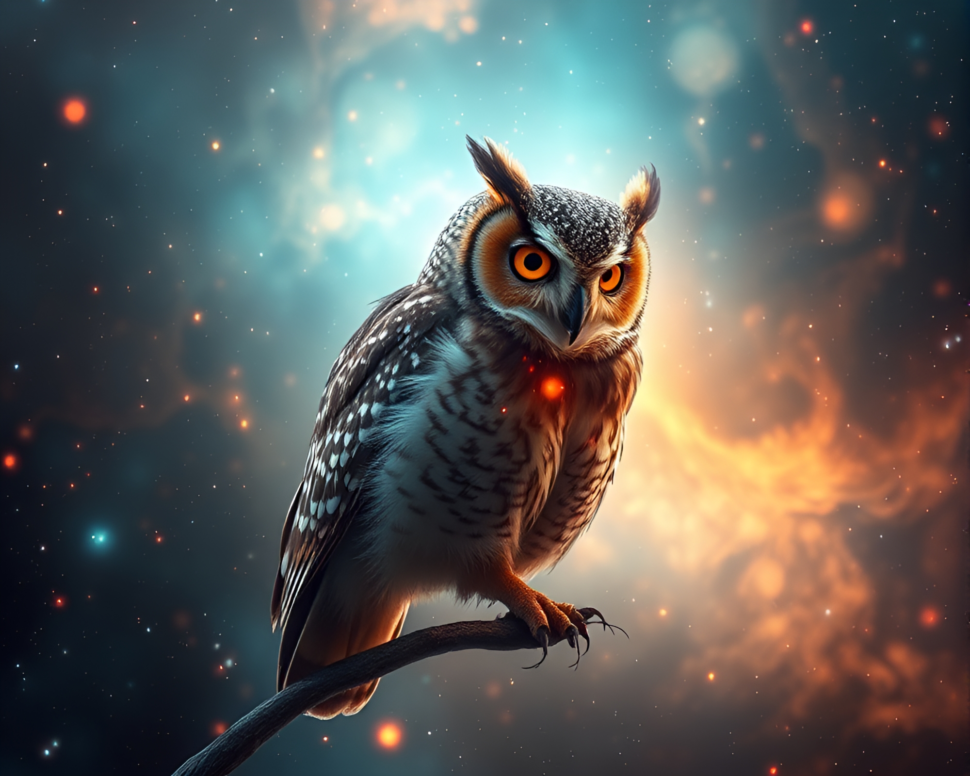 Cosmic Owl Motion Capture in Medical Illustration Style – free AI stock image