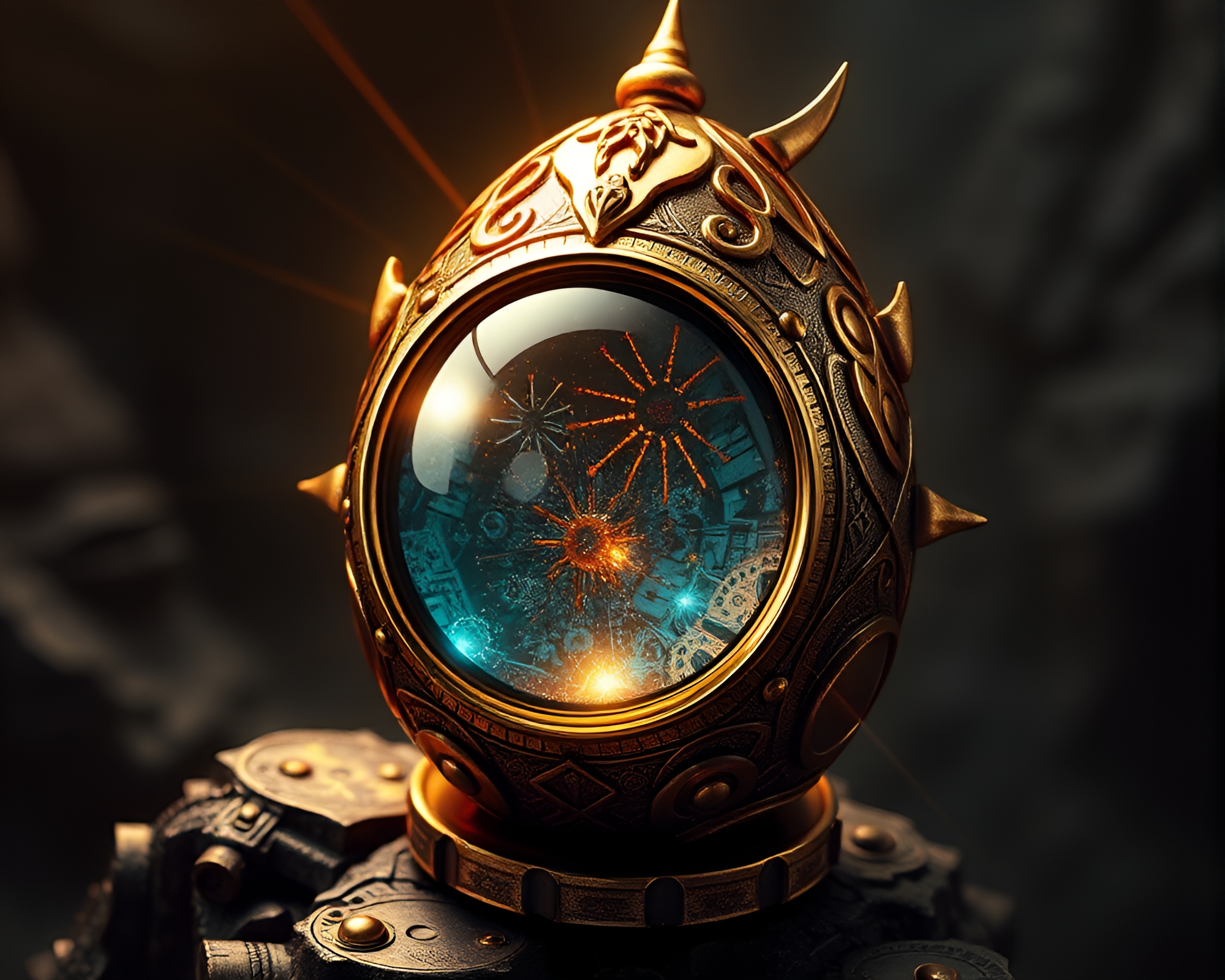Steampunk Dragon Egg Lens Sunburst Illustration – free AI stock image