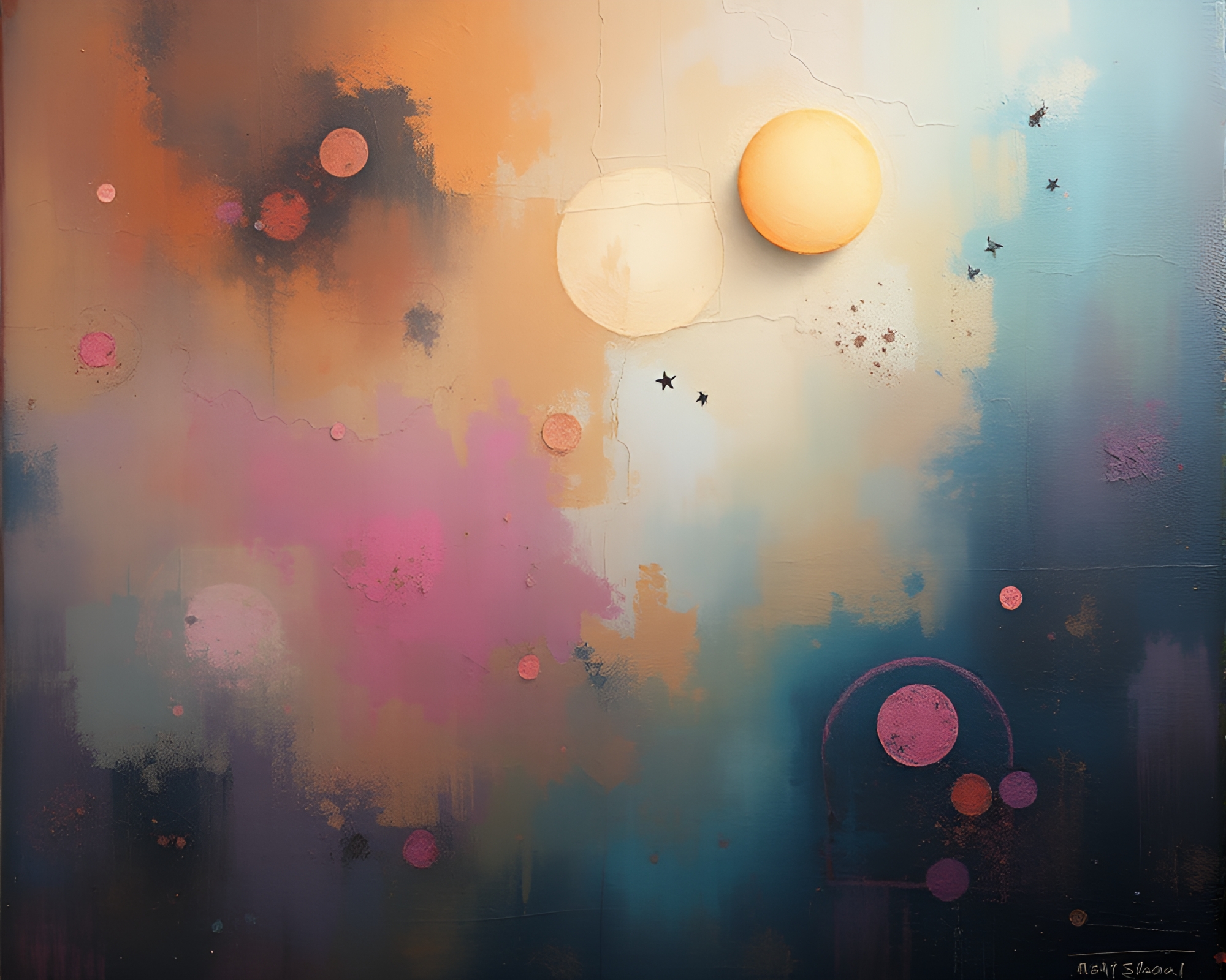 Surreal Dreamscape with Scratch Textures and Fresco Painting – free AI stock image