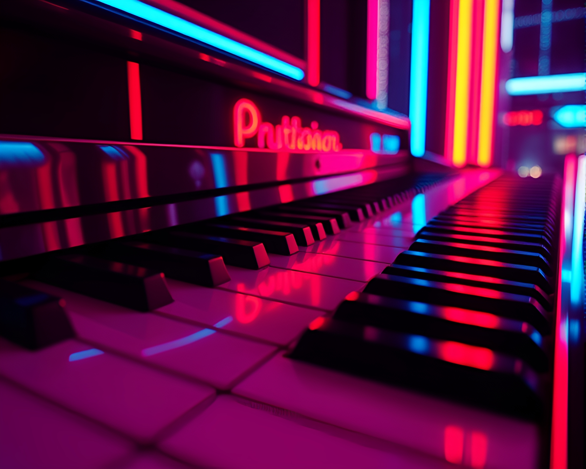 Neon Piano Symphony in Retro Scanlines – free AI stock image