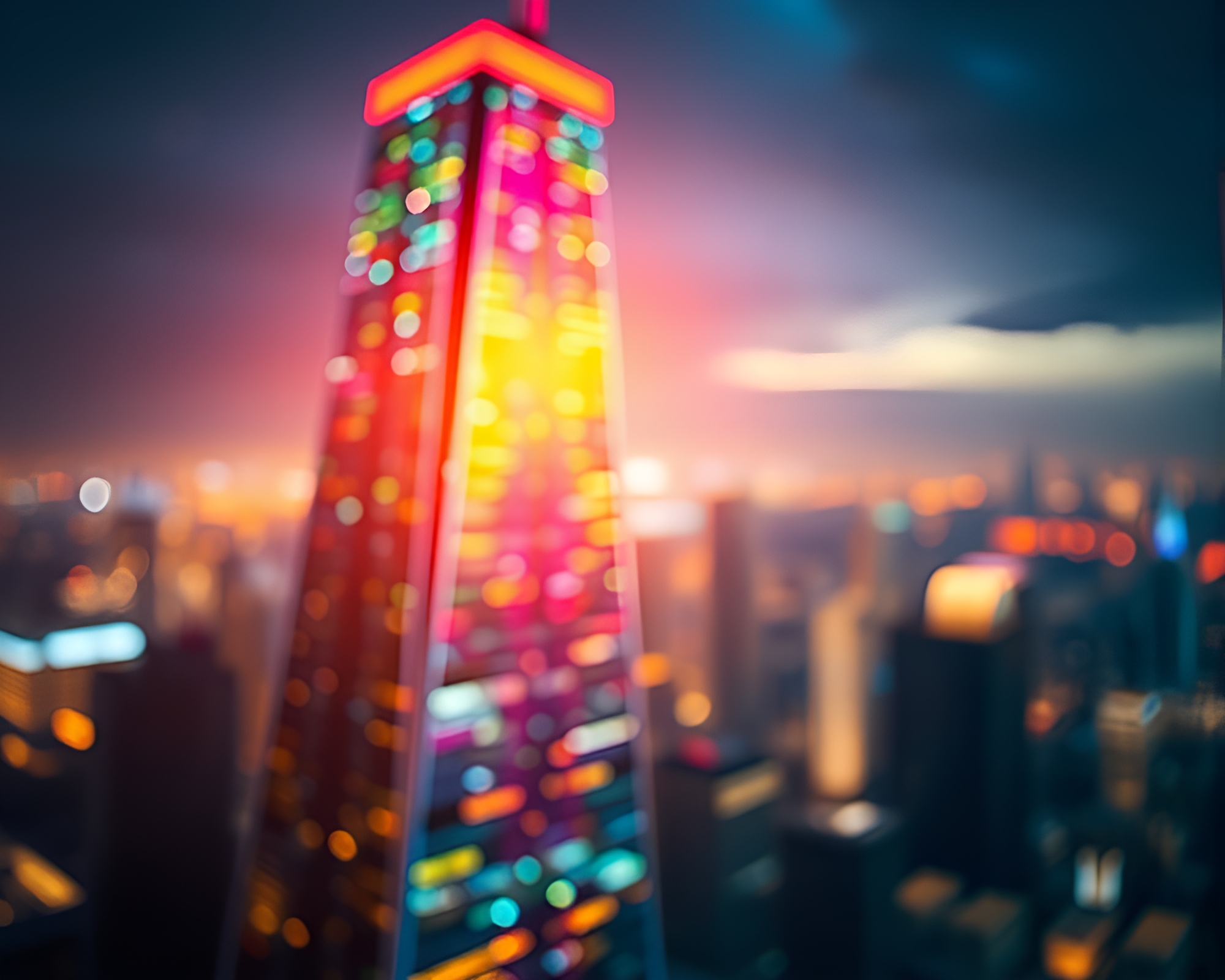 Holographic Skyscraper Reflecting Oil Slick Rainbow Lights – free AI stock image