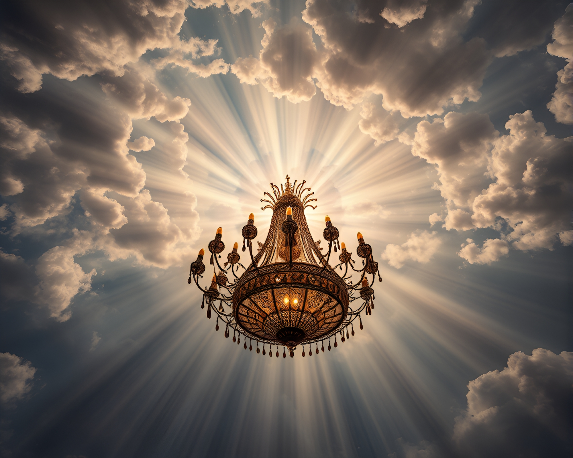 Explosive Chandelier Bliss: God Rays HDR Art – free AI stock image