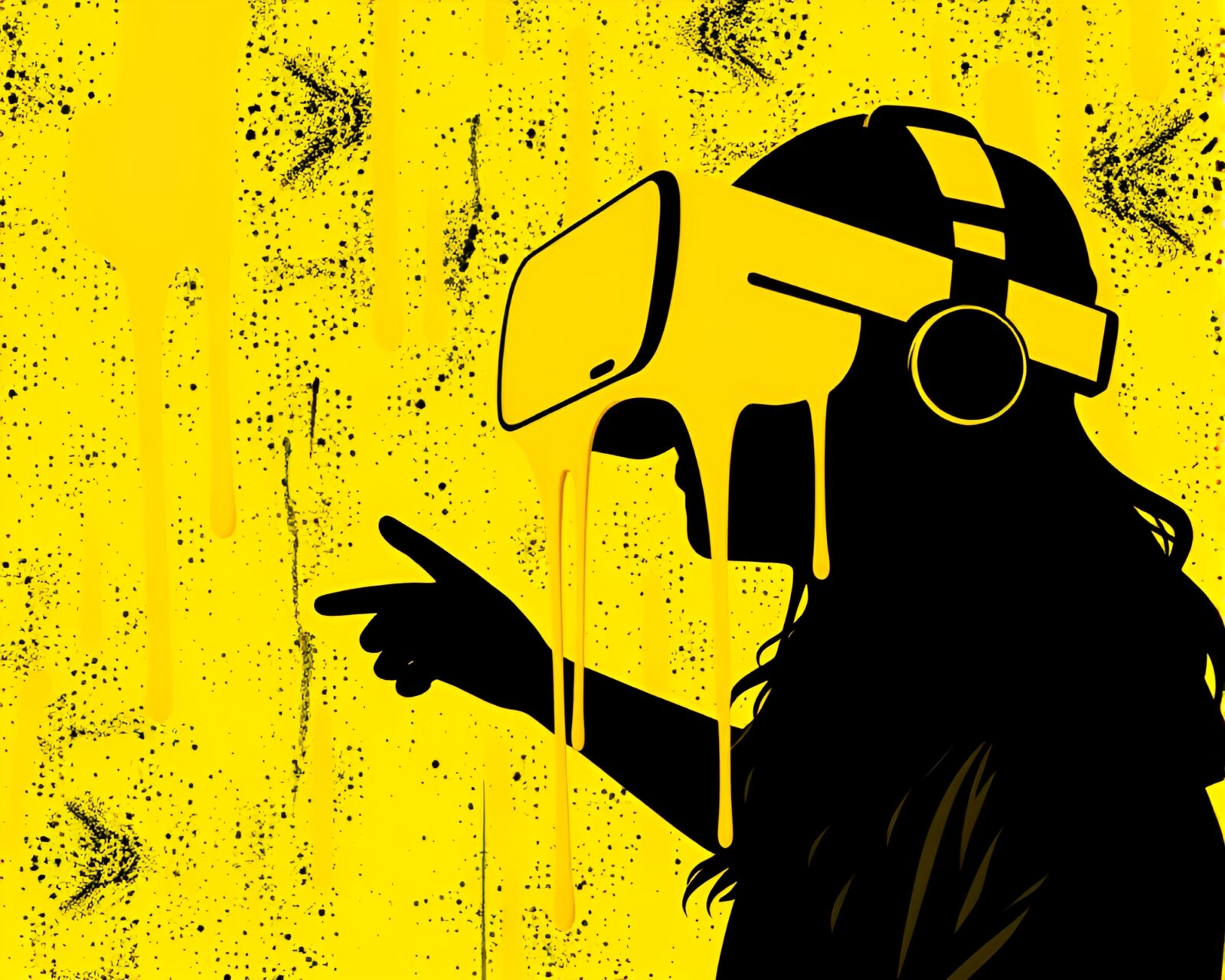 Abstract virtual reality hub with mustard yellow lighting