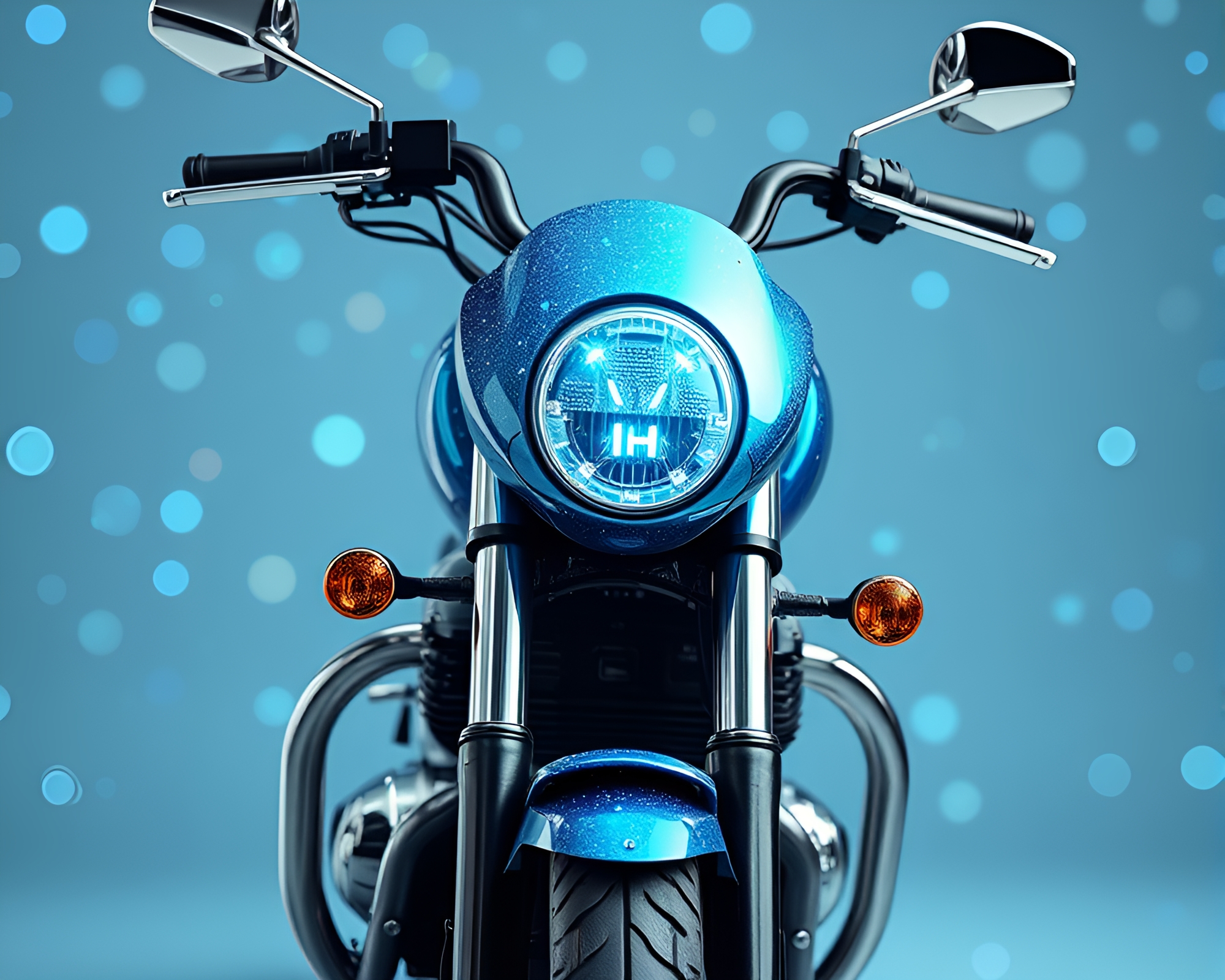 Arctic Blue Motorcycle Hologram Specks Comic Book Scene – free AI stock image