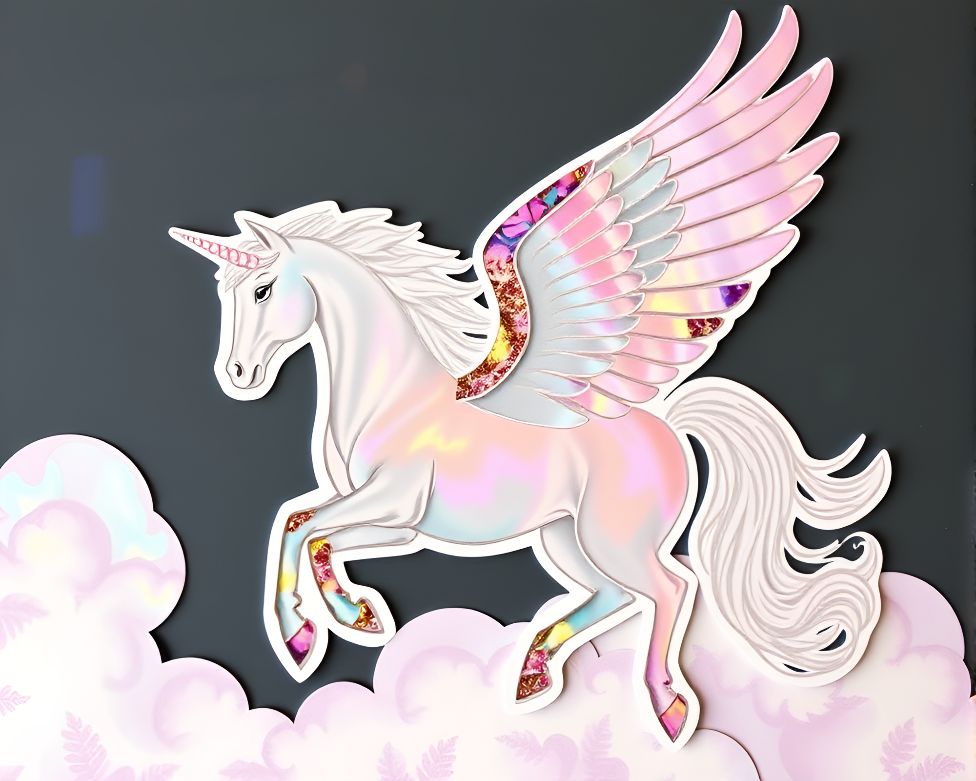 Iridescent Fantasy Pegasus Collage Illustration – free AI stock image