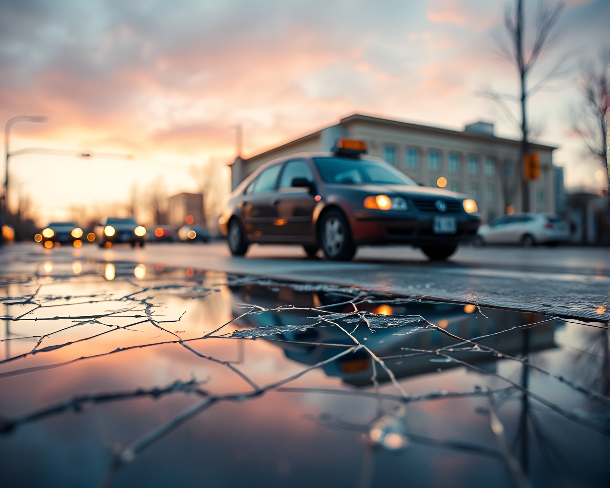 Urban Skyline Broken Glass Reflections – free AI stock image