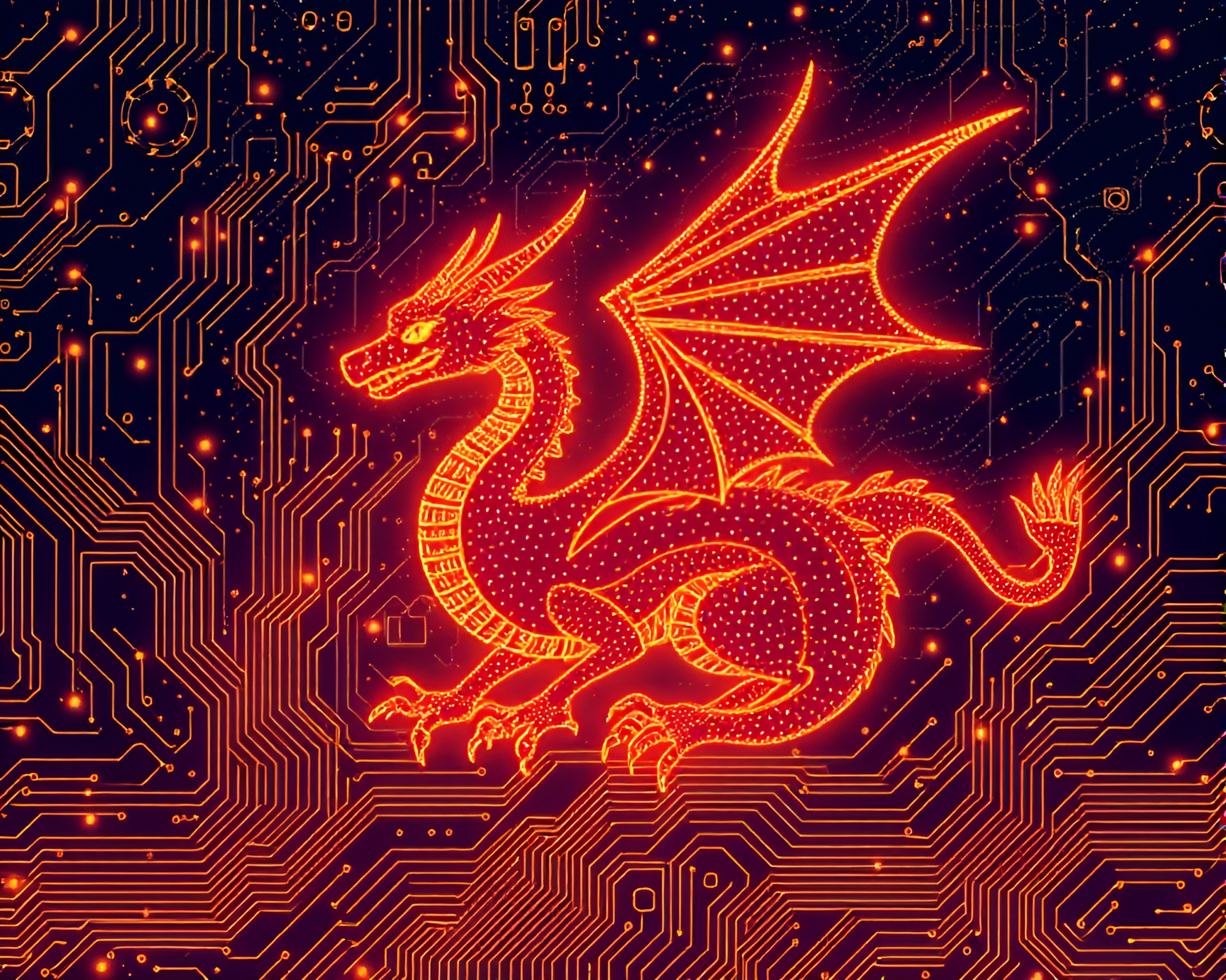 Celestial Dragon Circuit Board Pixel Art – free AI stock image
