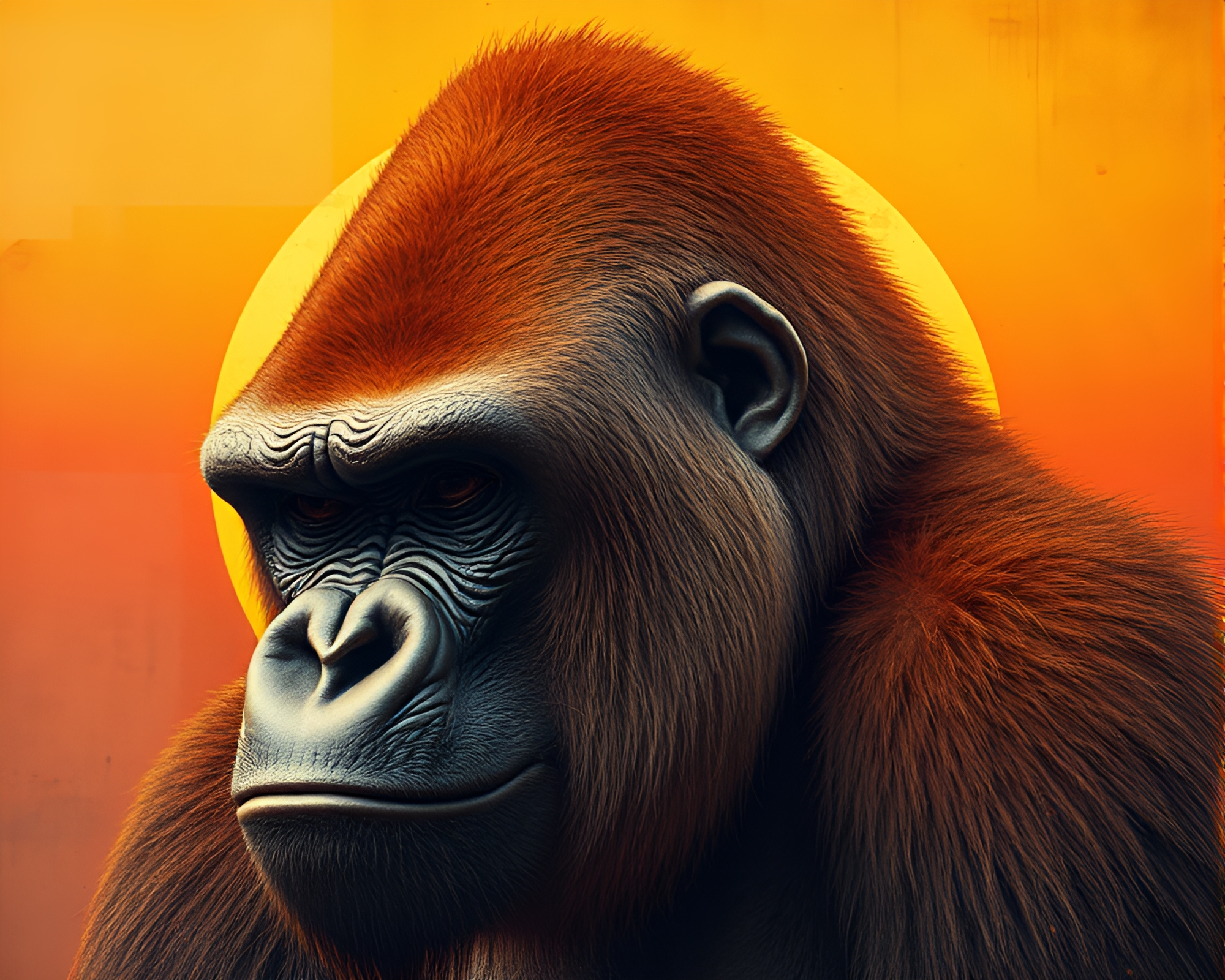 Sunset Gorilla: Rustic Photocollage Patina Artwork – free AI stock image