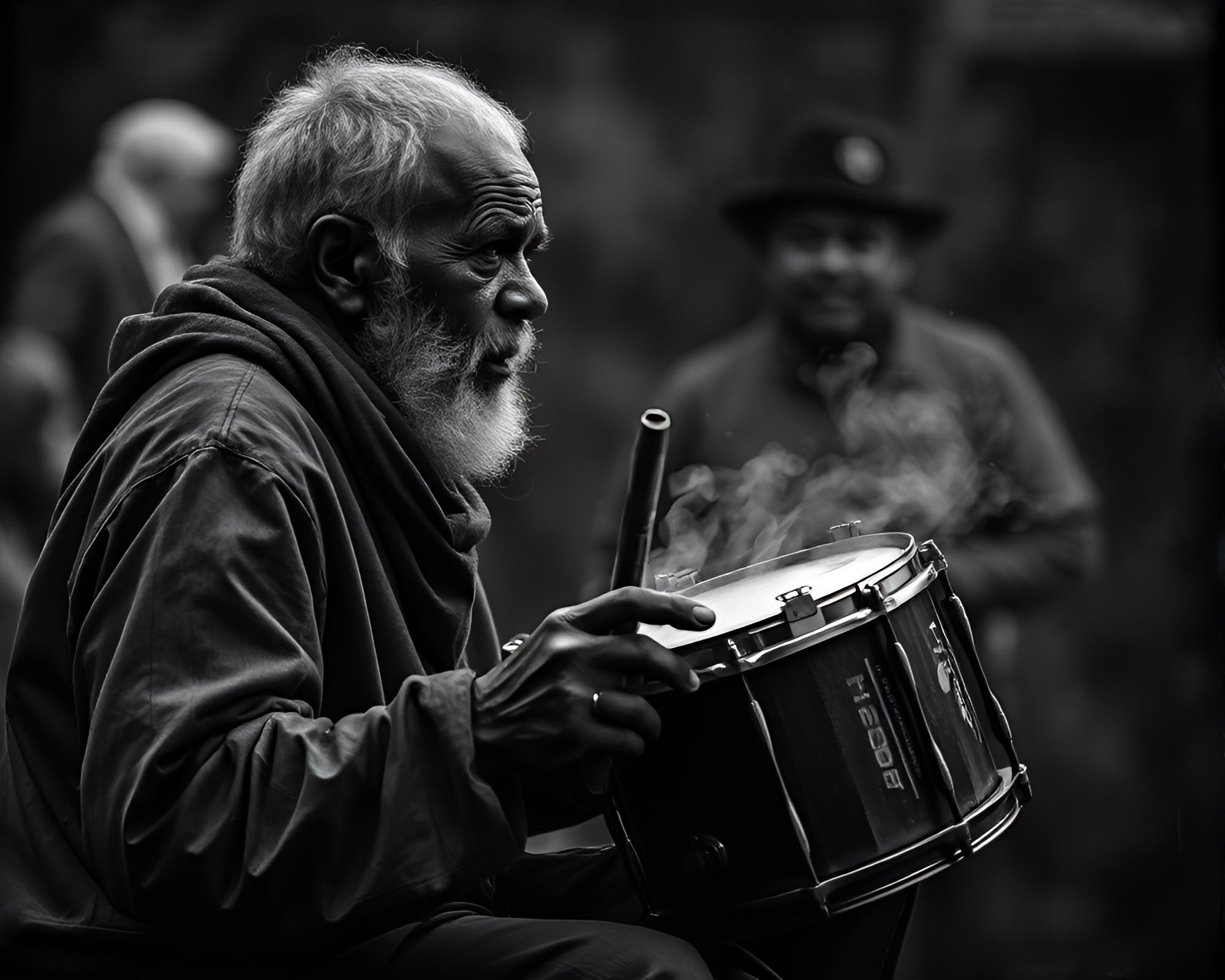 Drummer’s Charcoal Black Candid Moment – free AI stock image