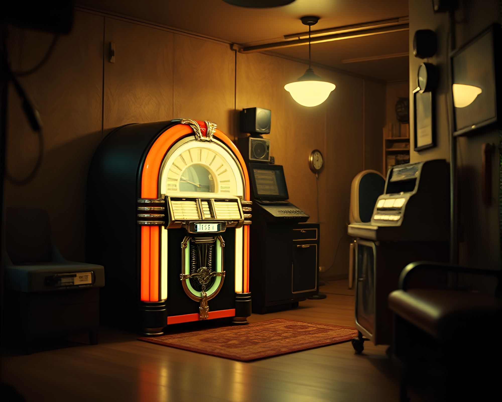 Retro Jukebox in Hatching Line Art Style – free AI stock image