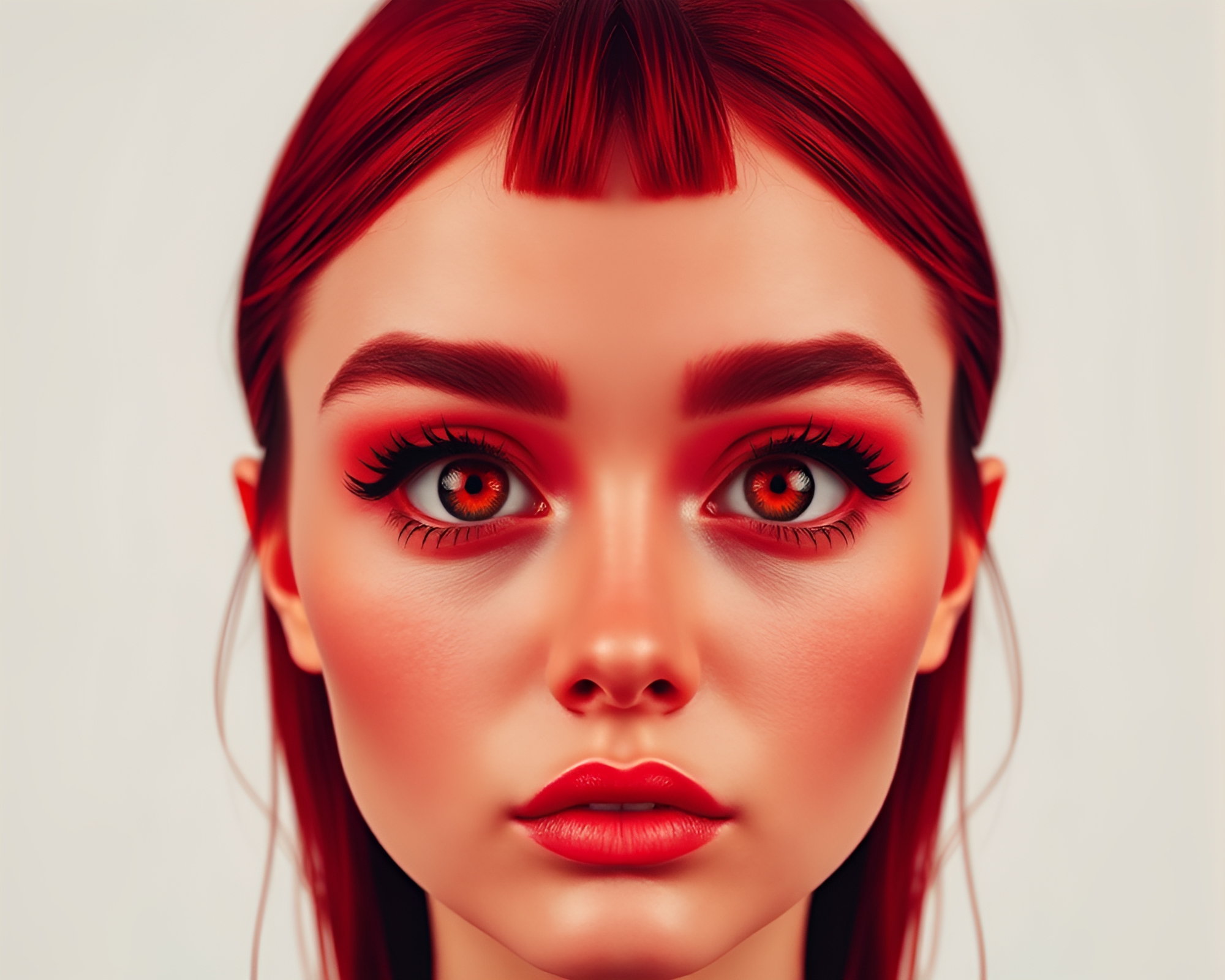 Smart Contact Lens Fashion Illustration in Brick Red Depth – free AI stock image