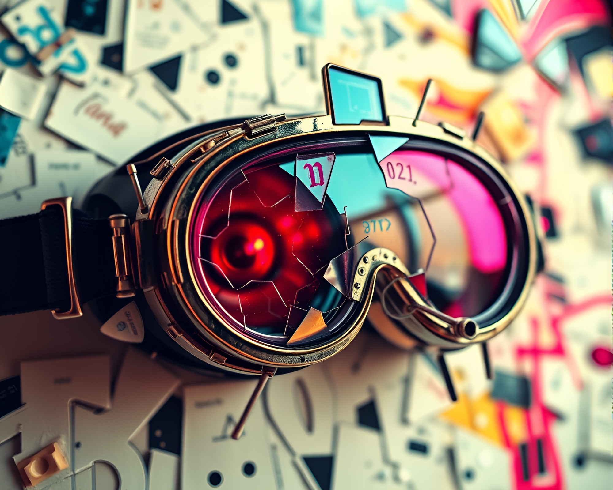 Steampunk Kaleidoscope Goggles in Neon Graffiti Hatching – free AI stock image
