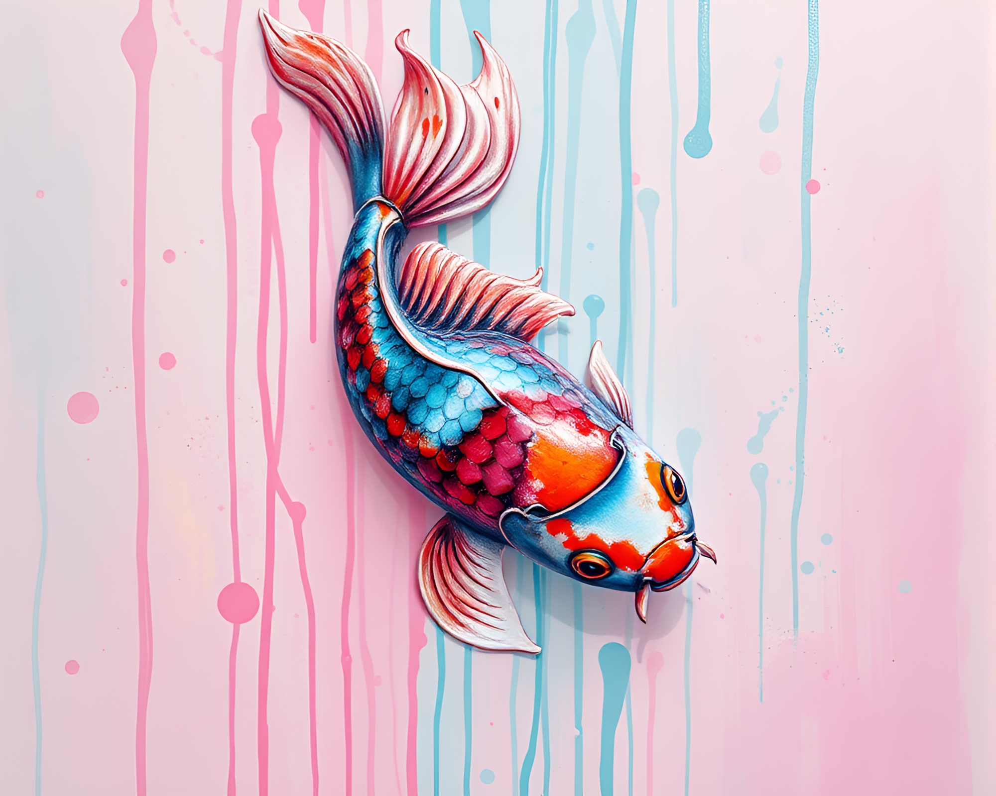Holographic Koi Fish in Pastel Spray Paint Drips – free AI stock image