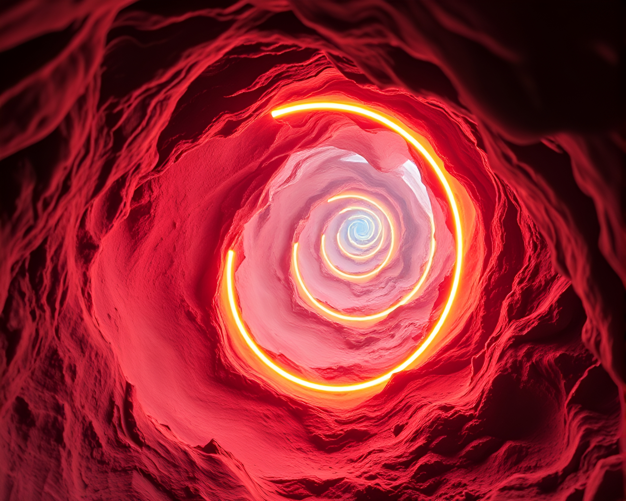 Neon Glacial Cave Fibonacci Spiral – free AI stock image
