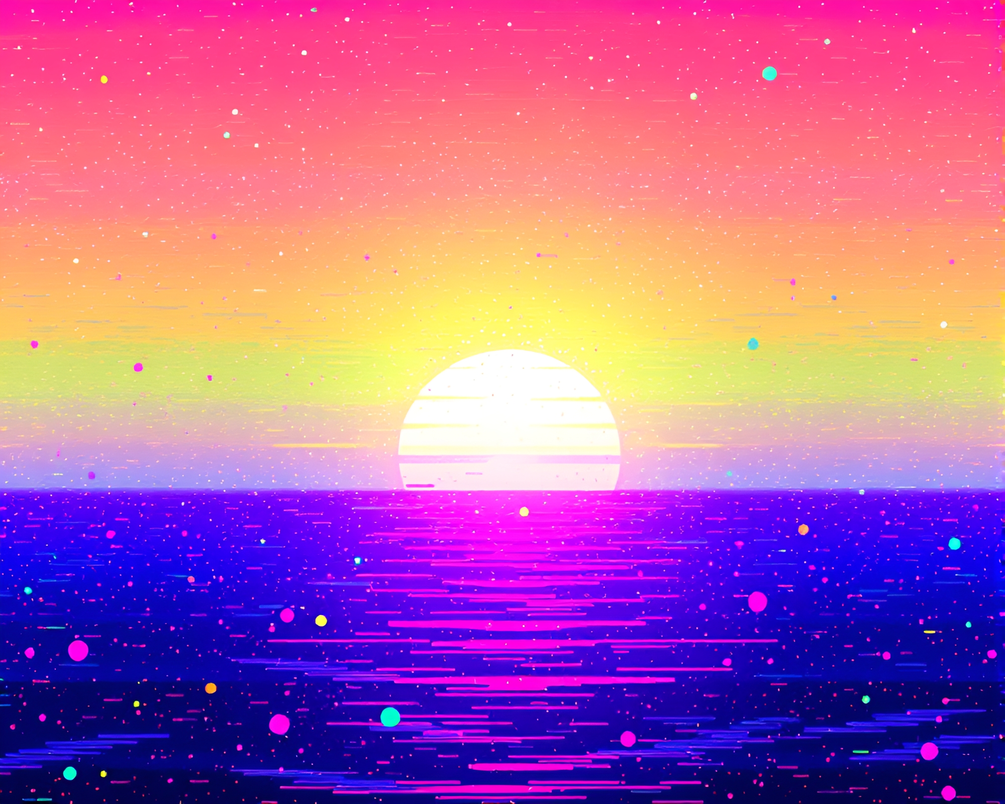 Vaporwave Sunset Confetti Glitch Art Composition – free AI stock image