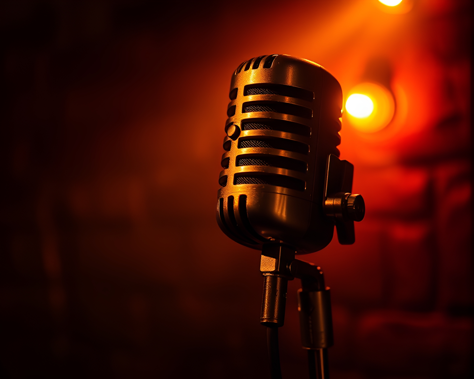 Gilded Microphone in Dungeon Torchlight – free AI stock image