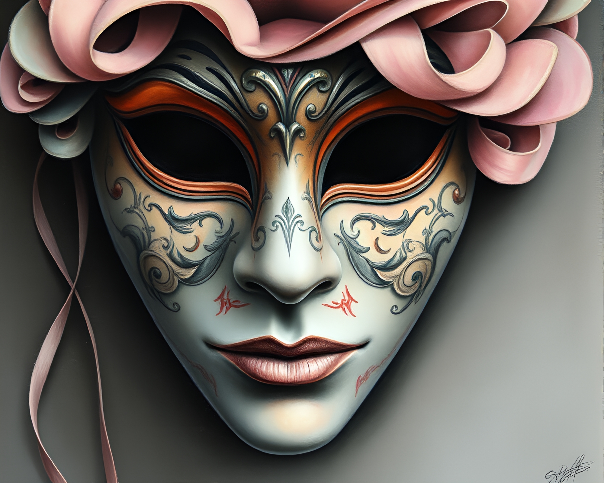 Venetian Mask Chalk Drawing in Muted Pastels – free AI stock image